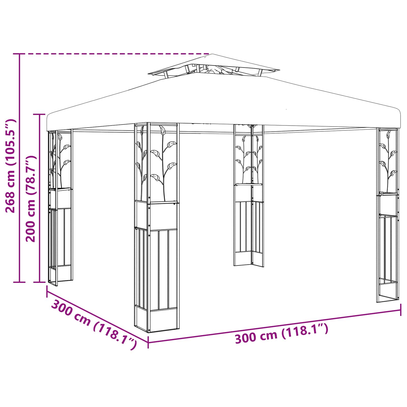 Gazebo 3 x 3 x 2,68 m Verde Poliestere e Acciaio