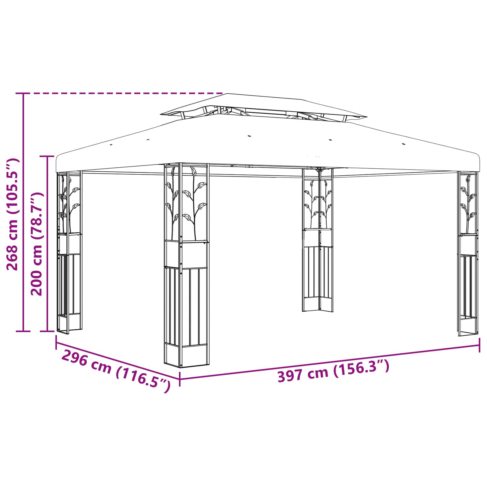 Gazebo 3,97 x 2,96 x 2,68 m Rosso Vino Poliestere e Acciaio