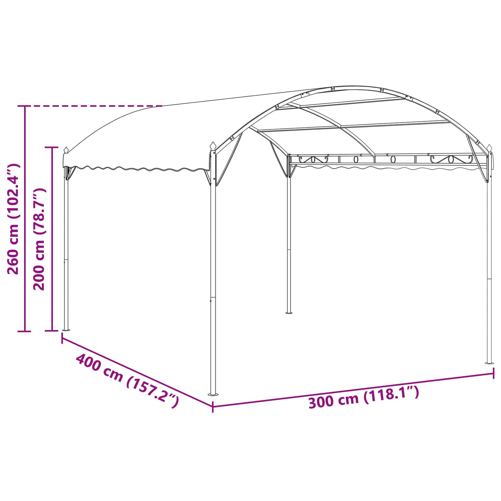 Gazebo 4 x 3 x 2,6 m Verde Poliestere e Acciaio