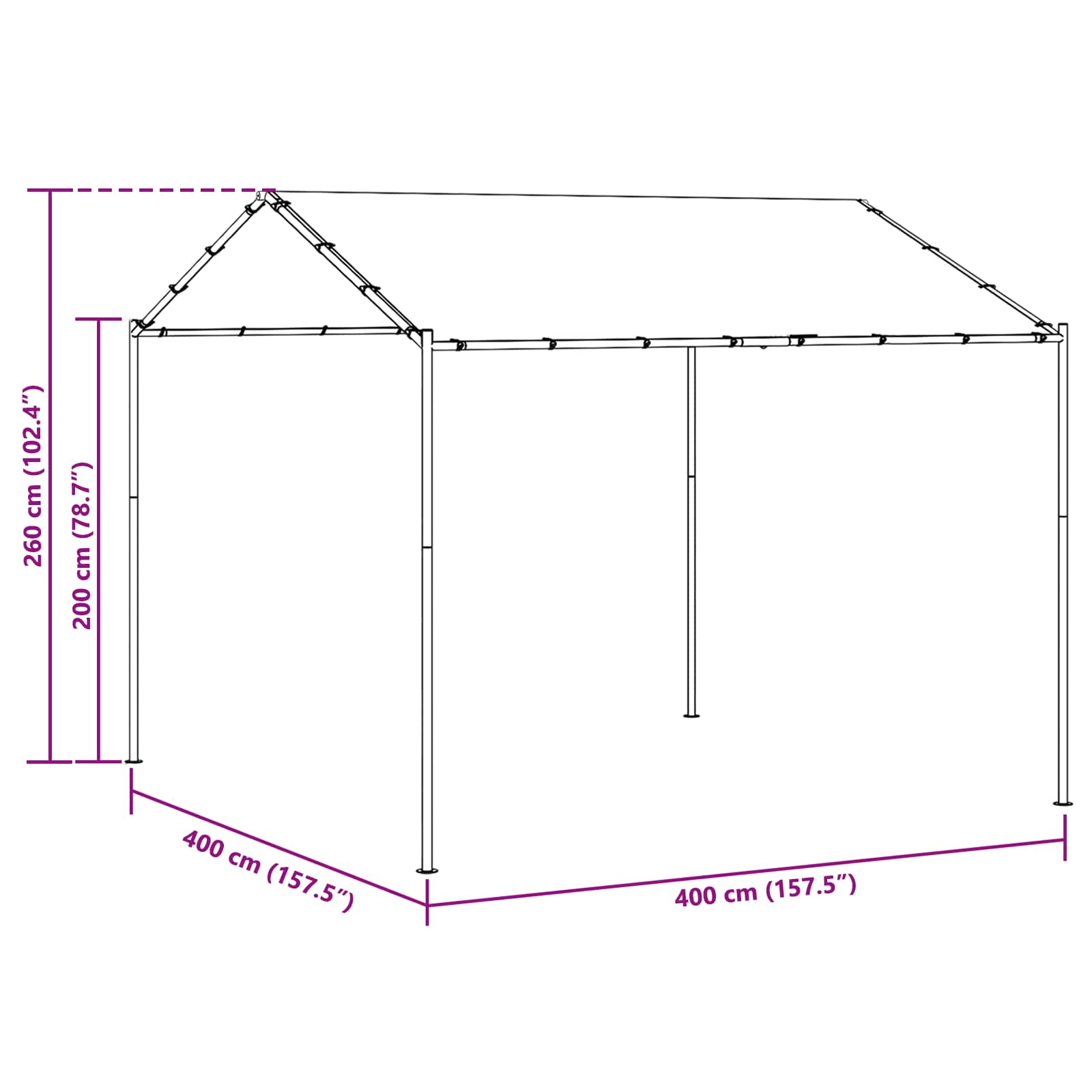Gazebo 4 x 4 x 2,6 m Tortora Poliestere e Acciaio