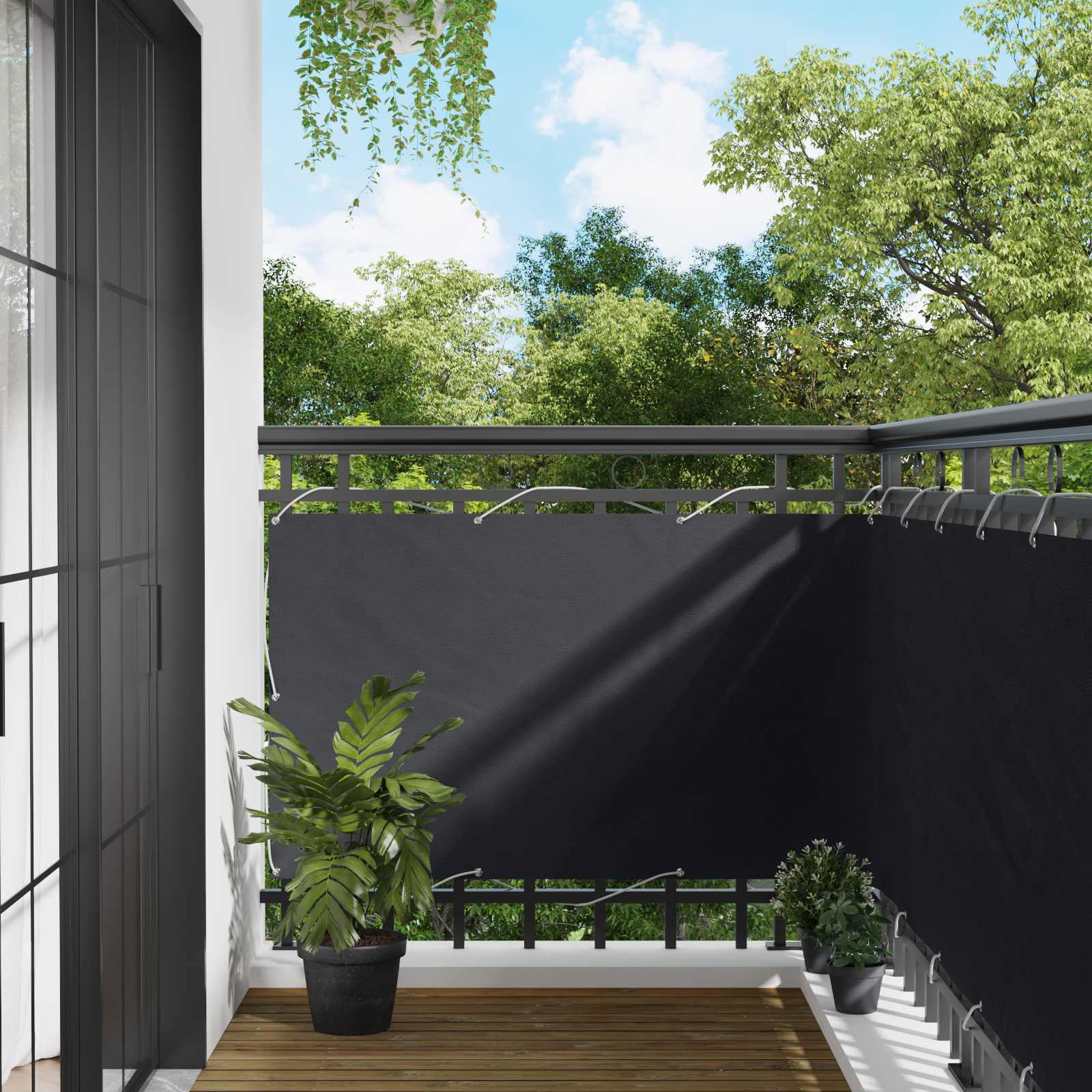 Schermo da balcone 90 x 200 cm Tessuto Oxford Rettangolare Nero