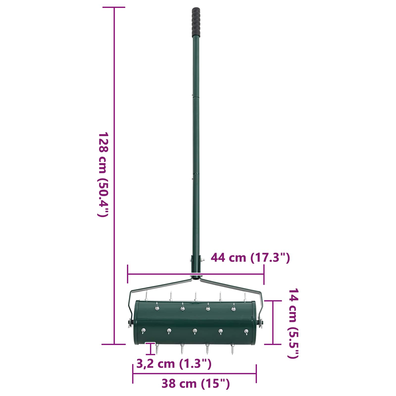 Rullo per Prato da Tirare con Pinze Aeratore Verde 128 x 38 cm