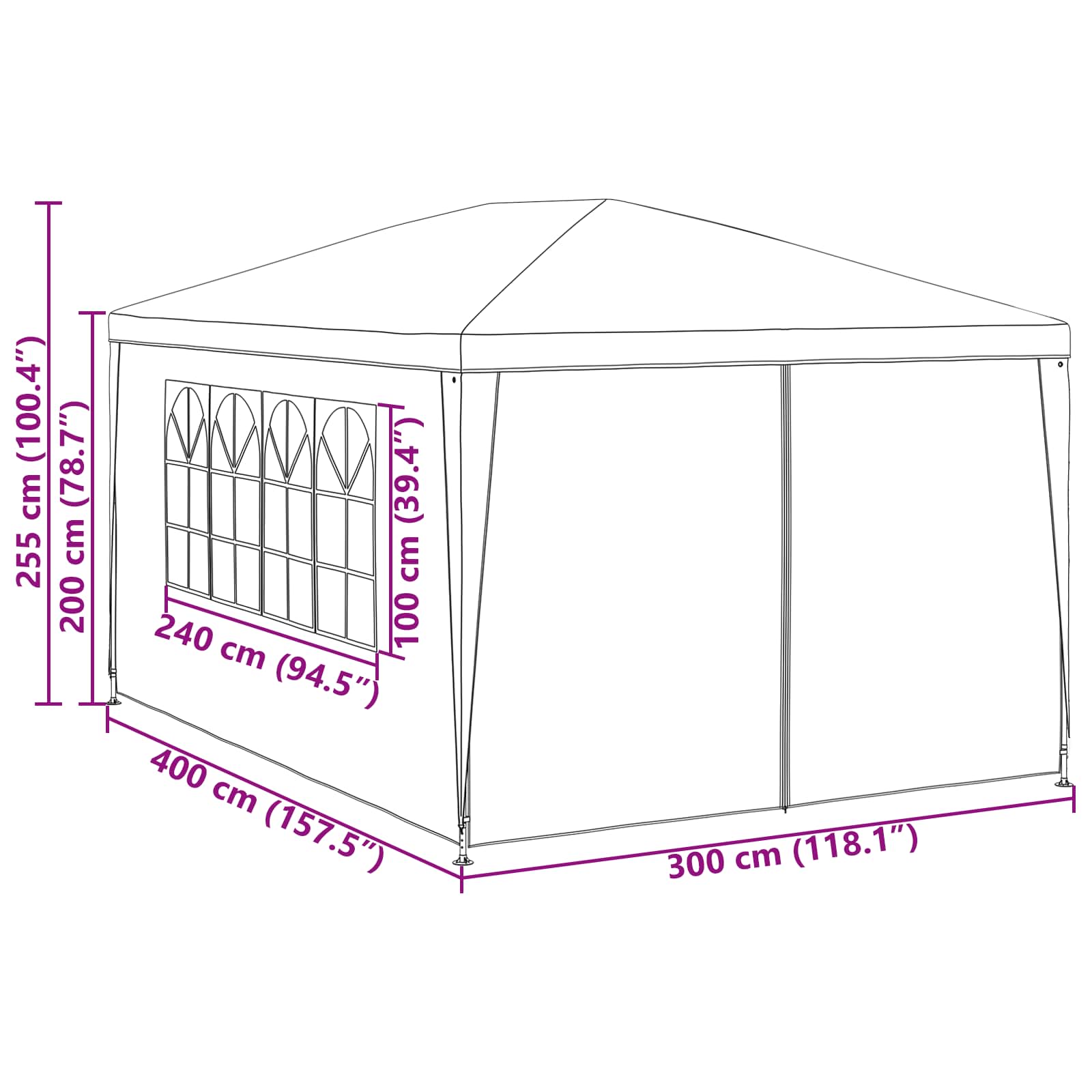 Tenda Party 400 x 300 x 255 cm Rosso PE e Acciaio