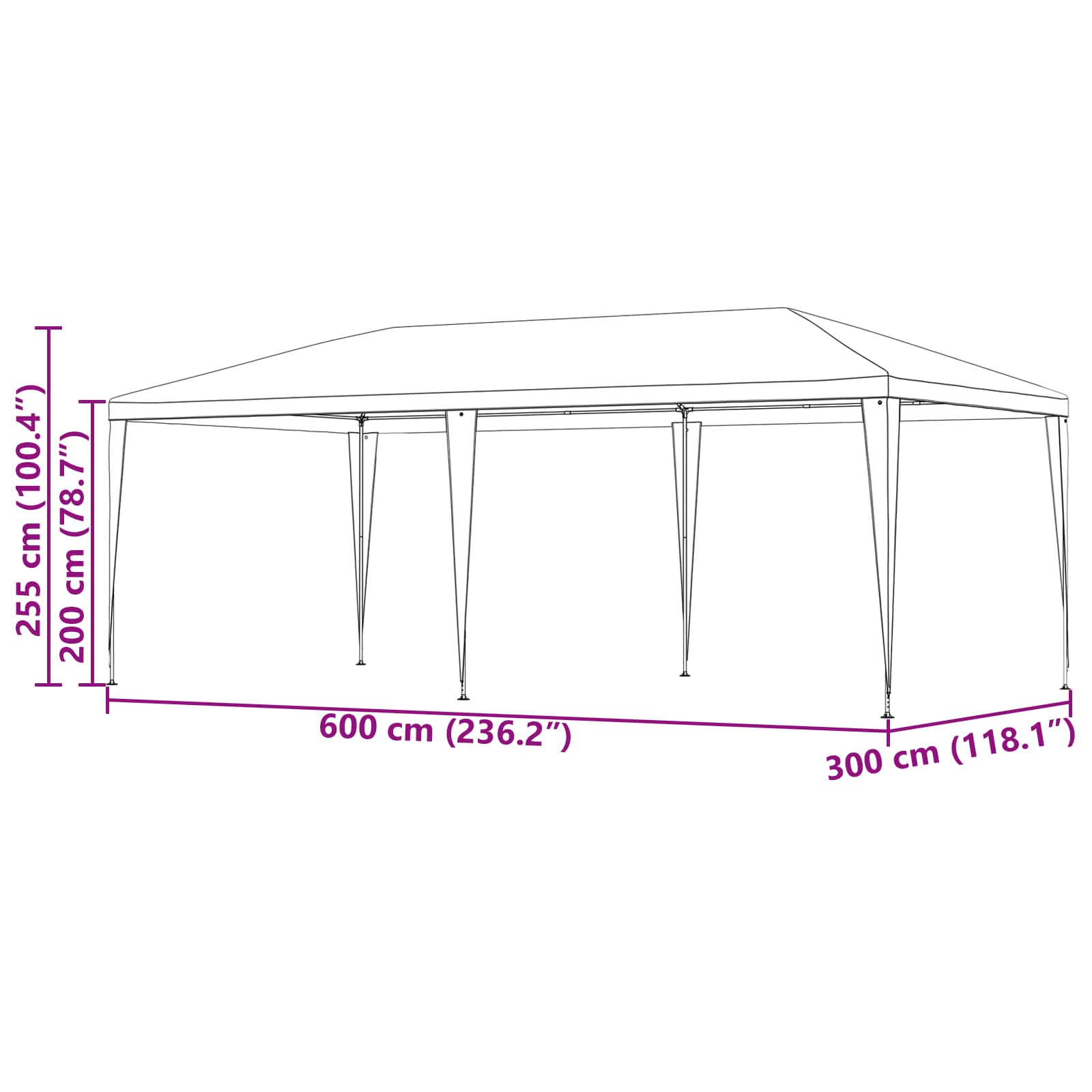 Tenda Party Rosso 600 x 300 x 255 cm PE e Acciaio