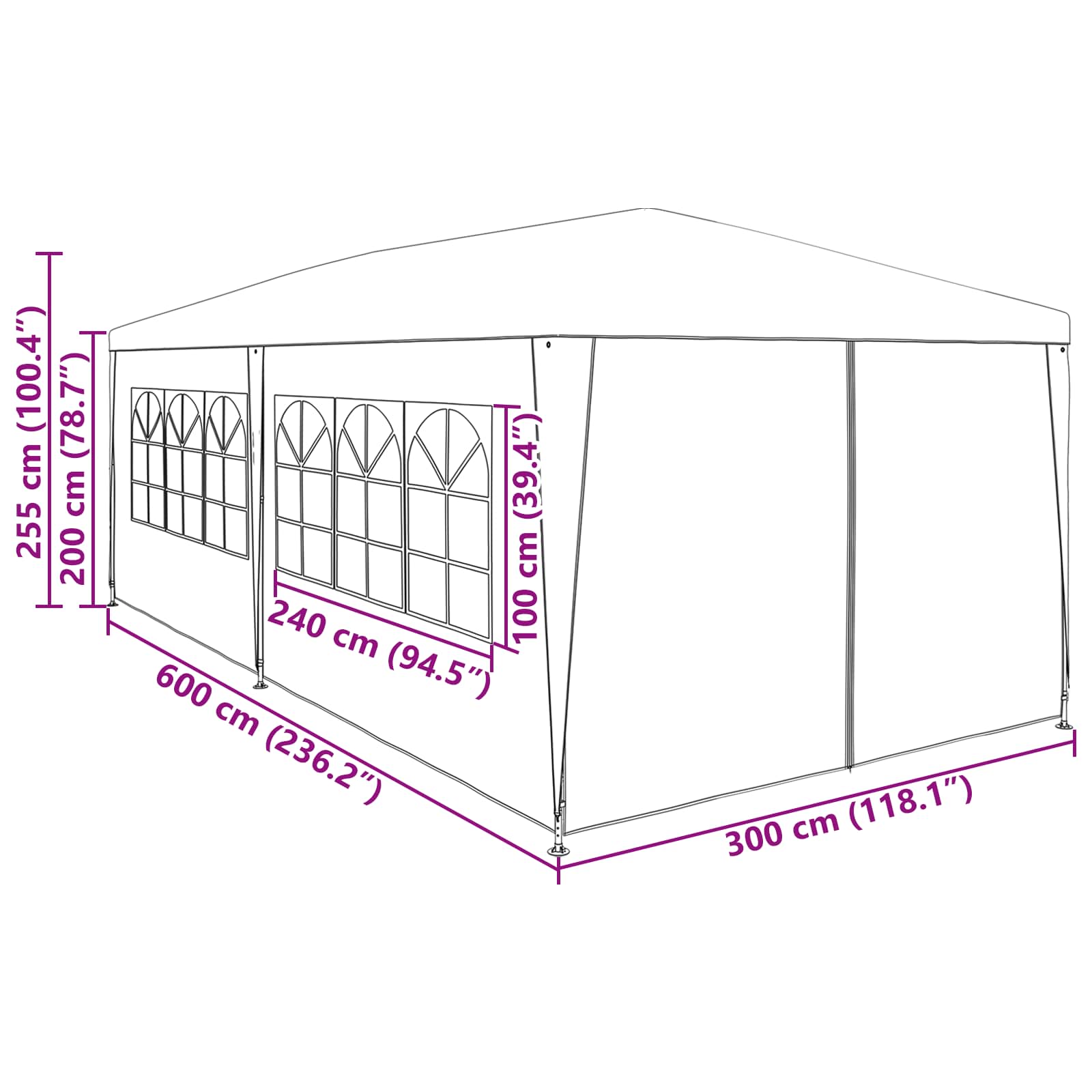 Tenda Party 600 x 300 x 255 cm Rosso PE e Acciaio