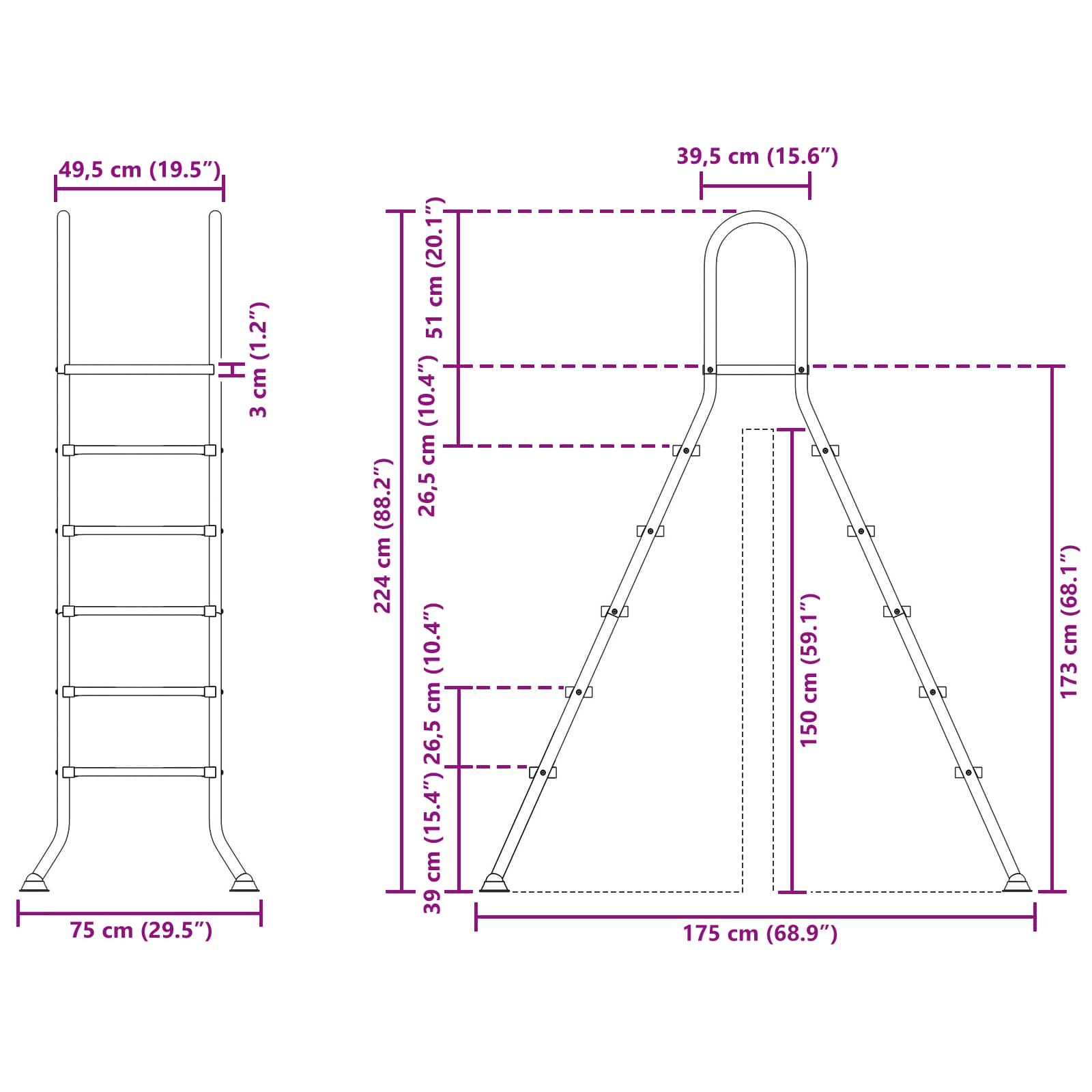 Scala per piscina fuori terra 224 x 175 cm 5-Gradino