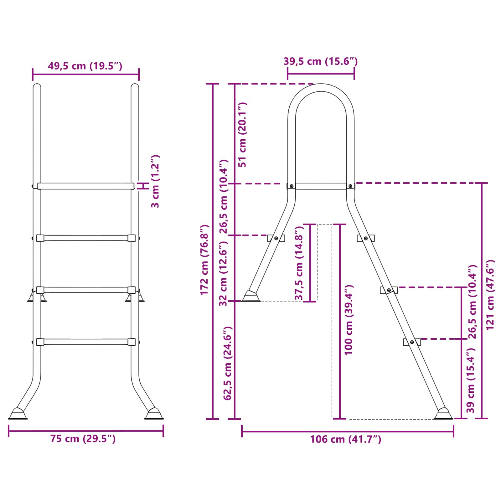 Scala per piscina parzialmente interrata 172 x 106 cm 3-Gradino