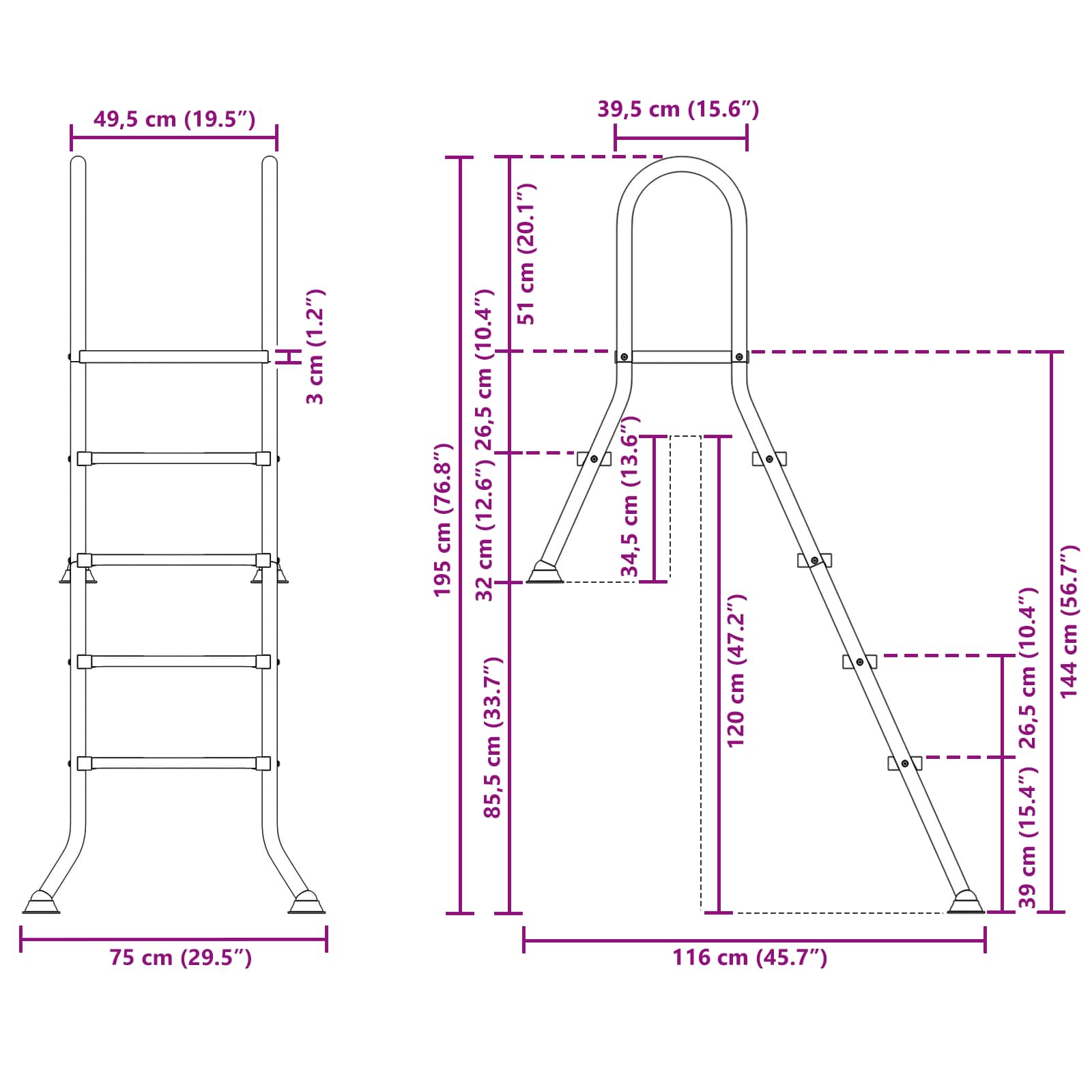 Scala per piscina parzialmente interrata 195 x 116 cm 4-Gradino