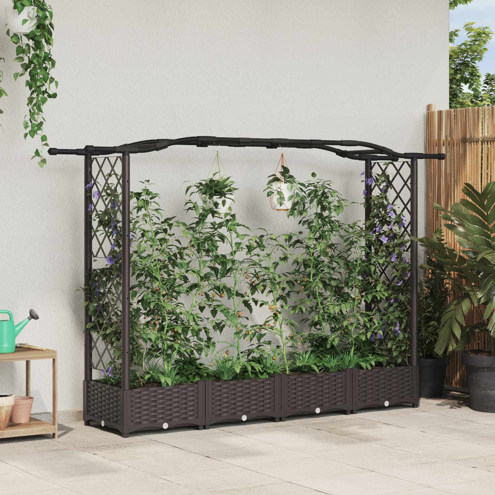 Letto Rialzato con Griglia e Tetto Marrone 207 x 40 x 123 cm PP