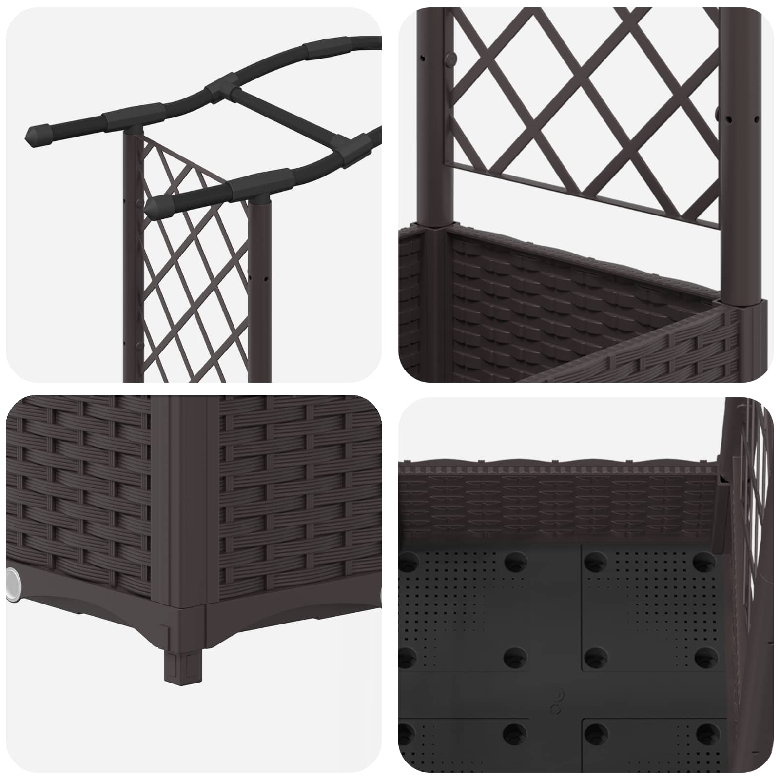 Letto Rialzato con Griglia e Tetto Marrone 207 x 40 x 123 cm PP