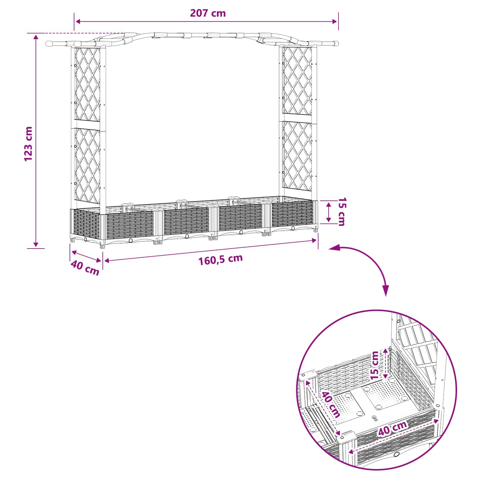 Letto Rialzato con Griglia e Tetto Marrone 207 x 40 x 123 cm PP