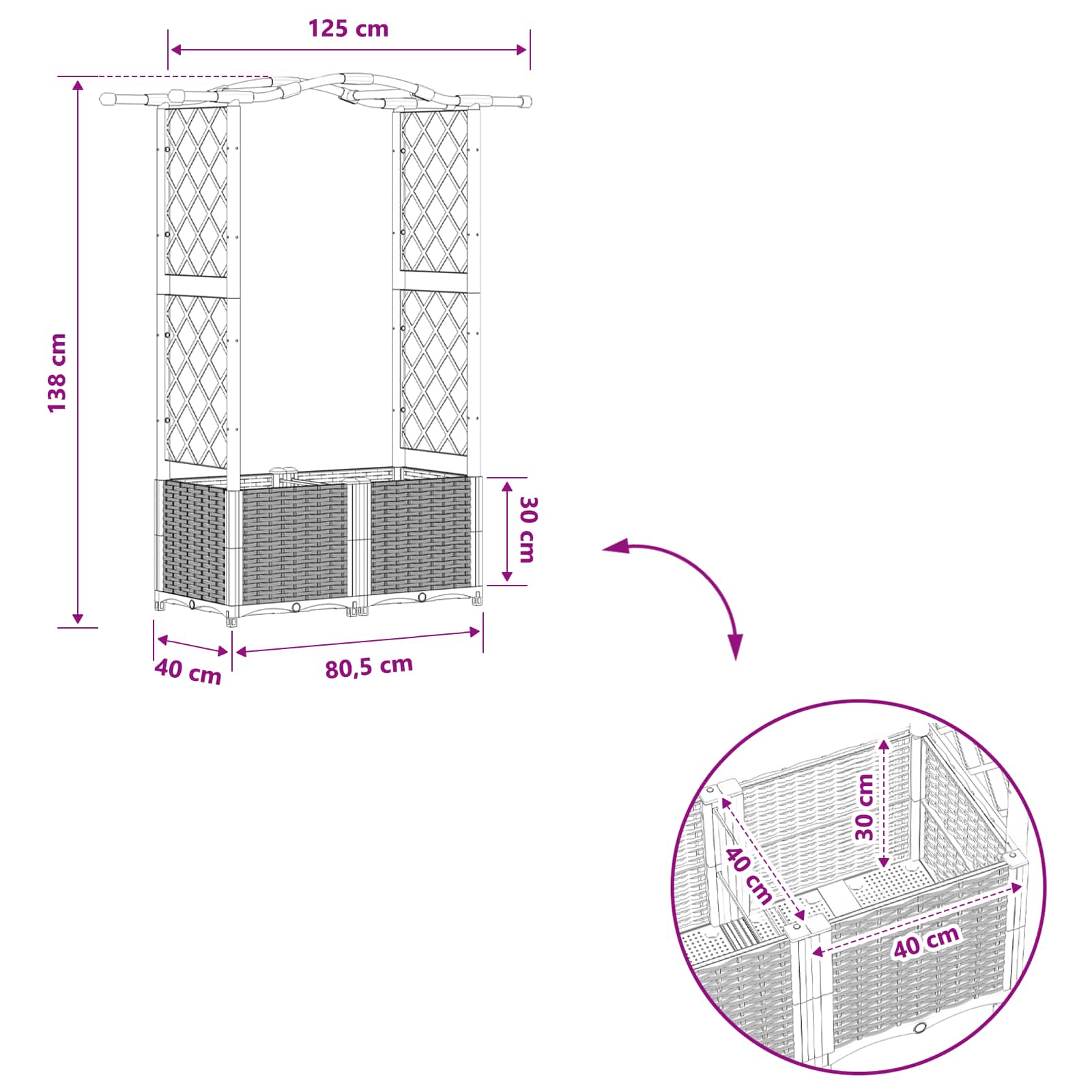 Letto Rialzato con Griglia e Tetto Marrone 125 x 40 x 138 cm PP