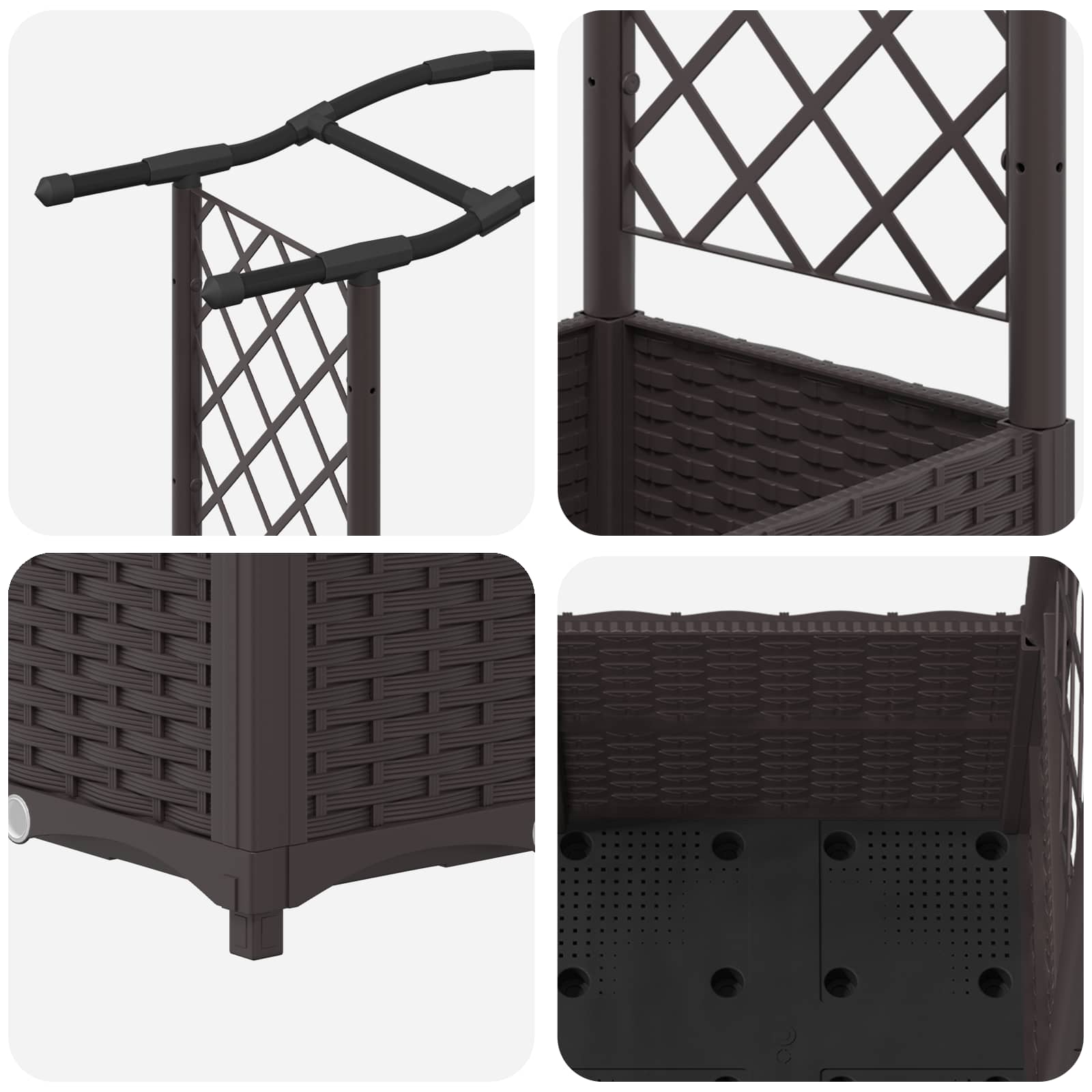 Letto Rialzato con Griglia e Tetto Marrone 164 x 40 x 138 cm PP