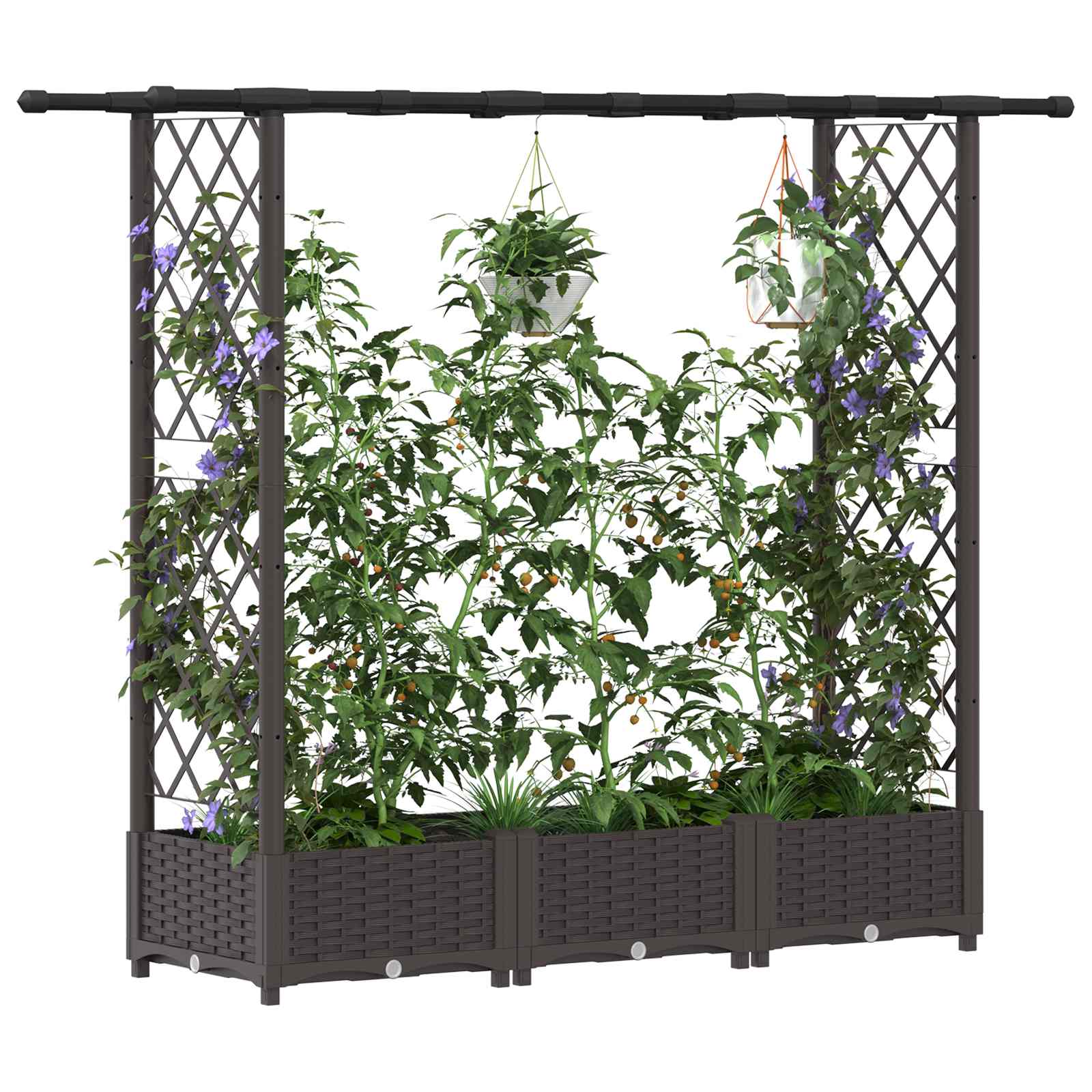Letto Rialzato con Griglia e Tetto Marrone 164 x 40 x 121 cm PP