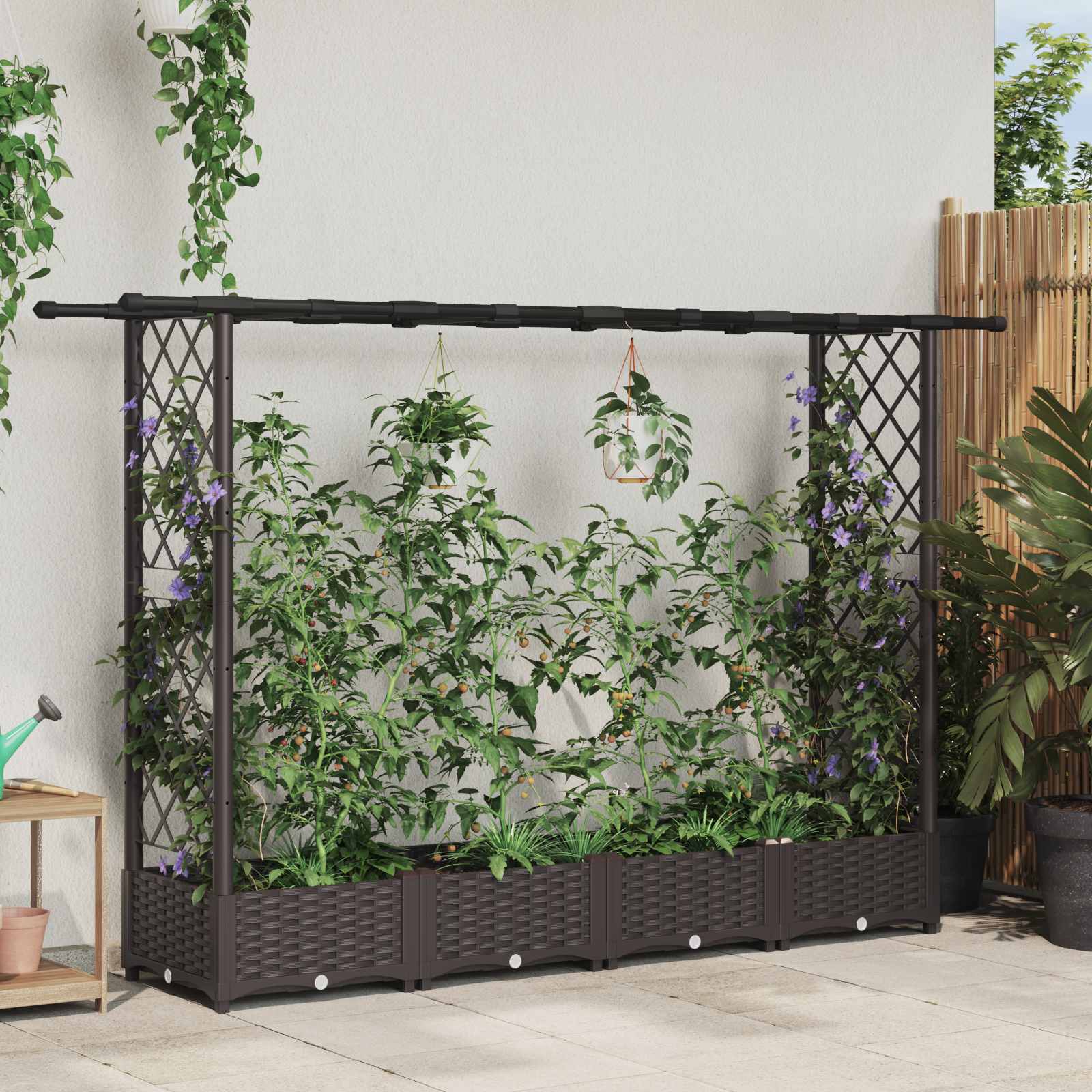 Letto Rialzato con Griglia e Tetto Marrone 203 x 40 x 121 cm PP