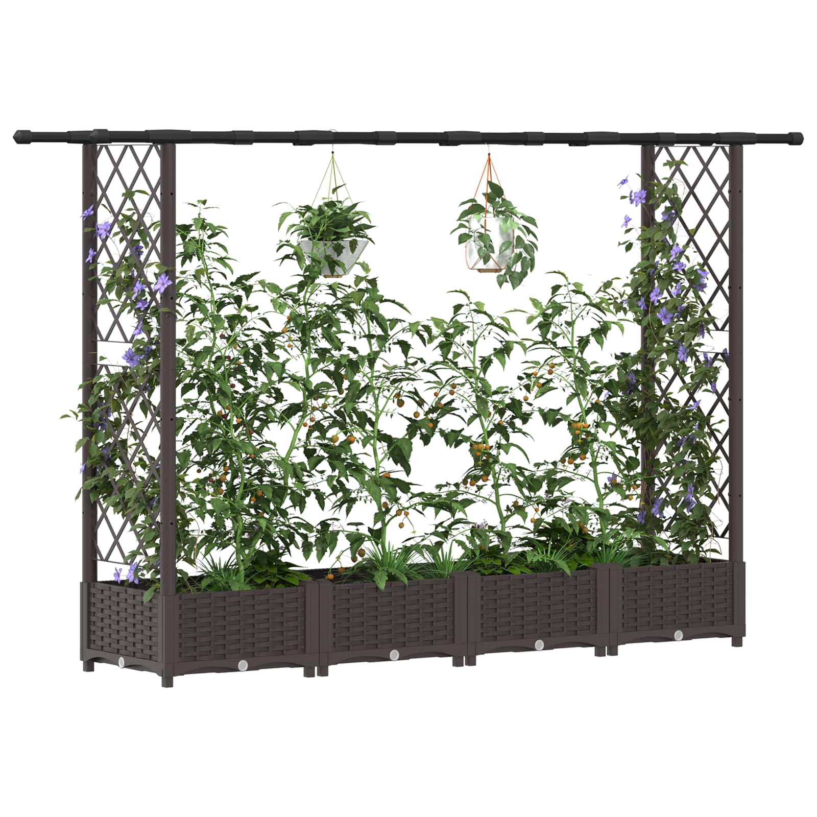 Letto Rialzato con Griglia e Tetto Marrone 203 x 40 x 121 cm PP