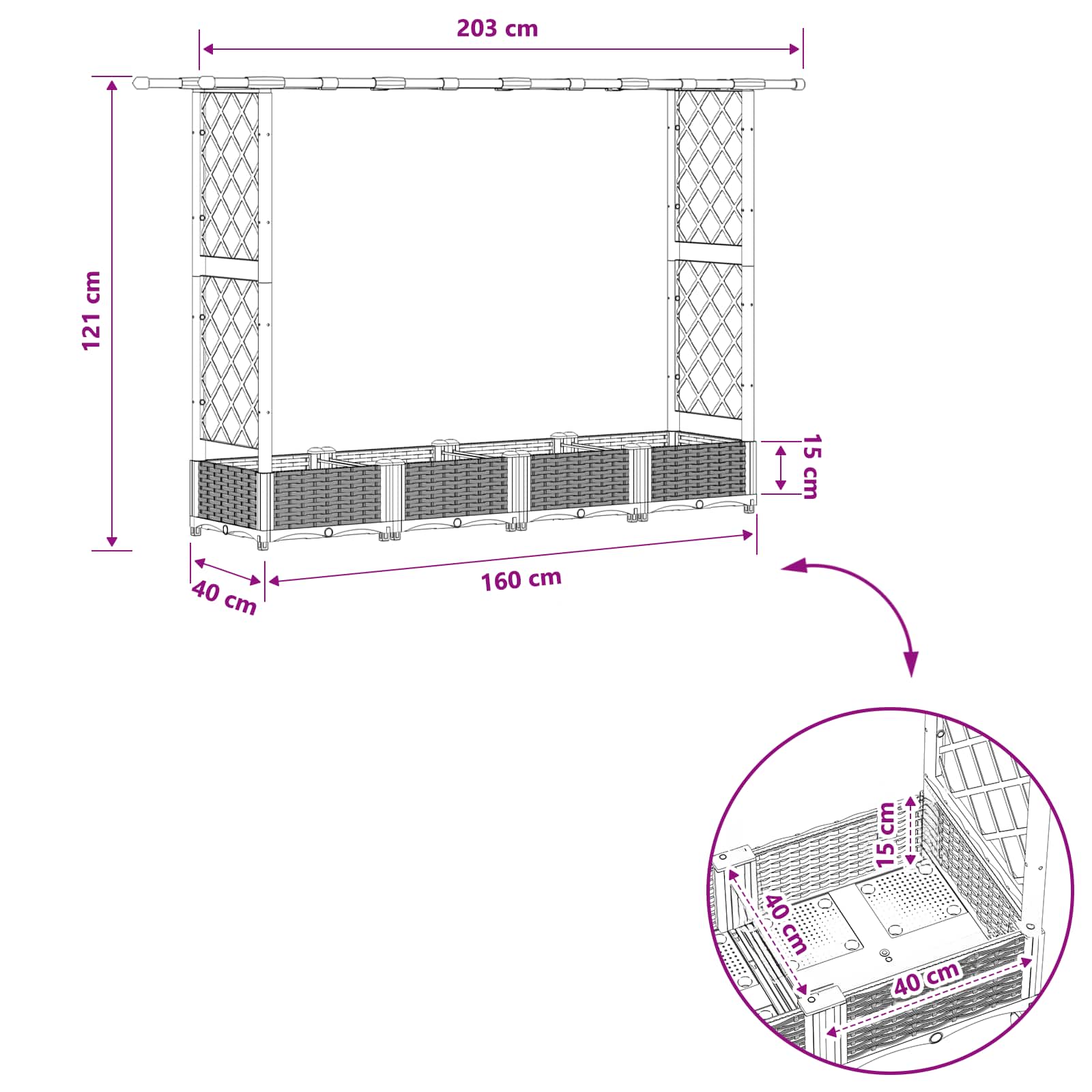 Letto Rialzato con Griglia e Tetto Marrone 203 x 40 x 121 cm PP