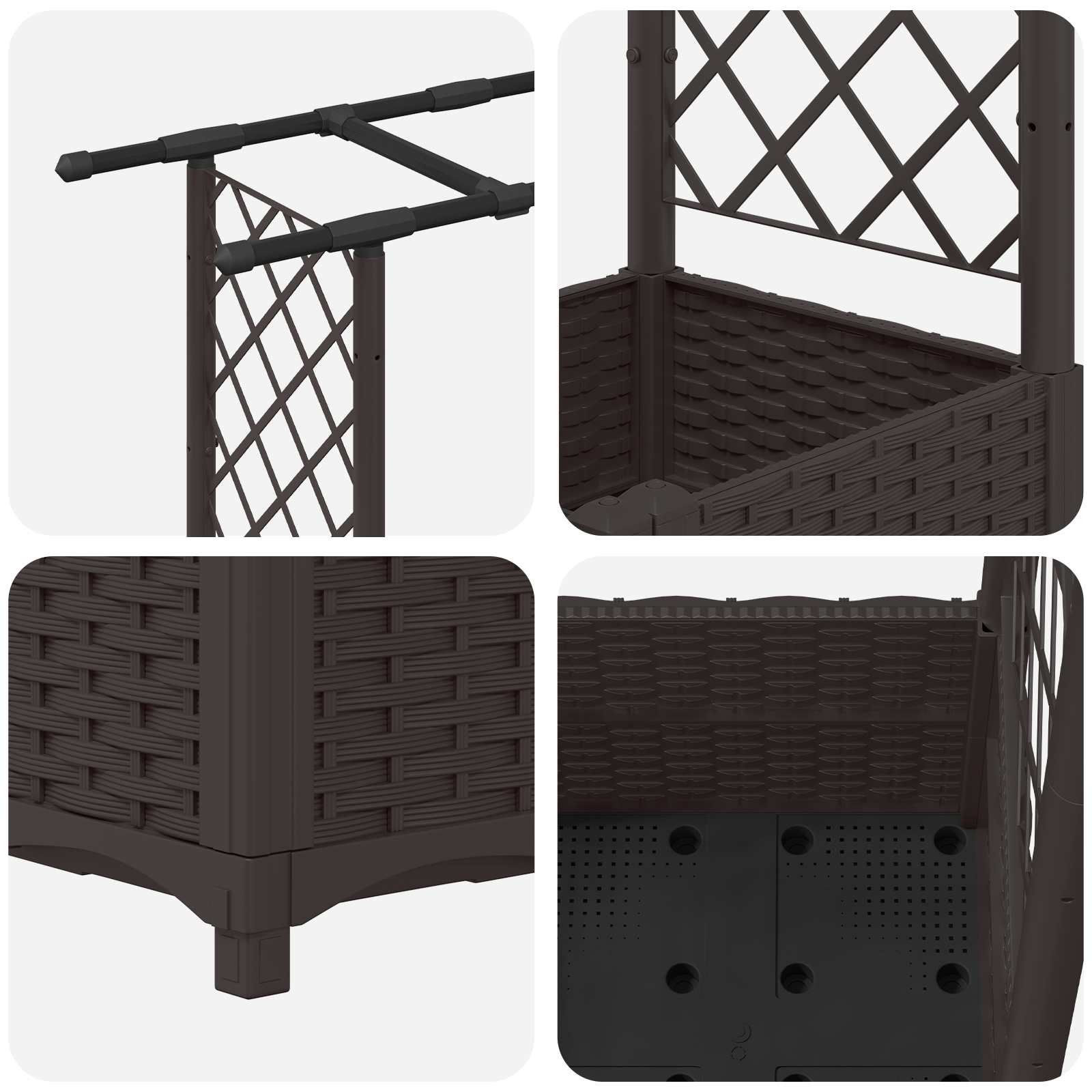Letto Rialzato con Griglia e Tetto Marrone 124,5 x 40 x 136 cm