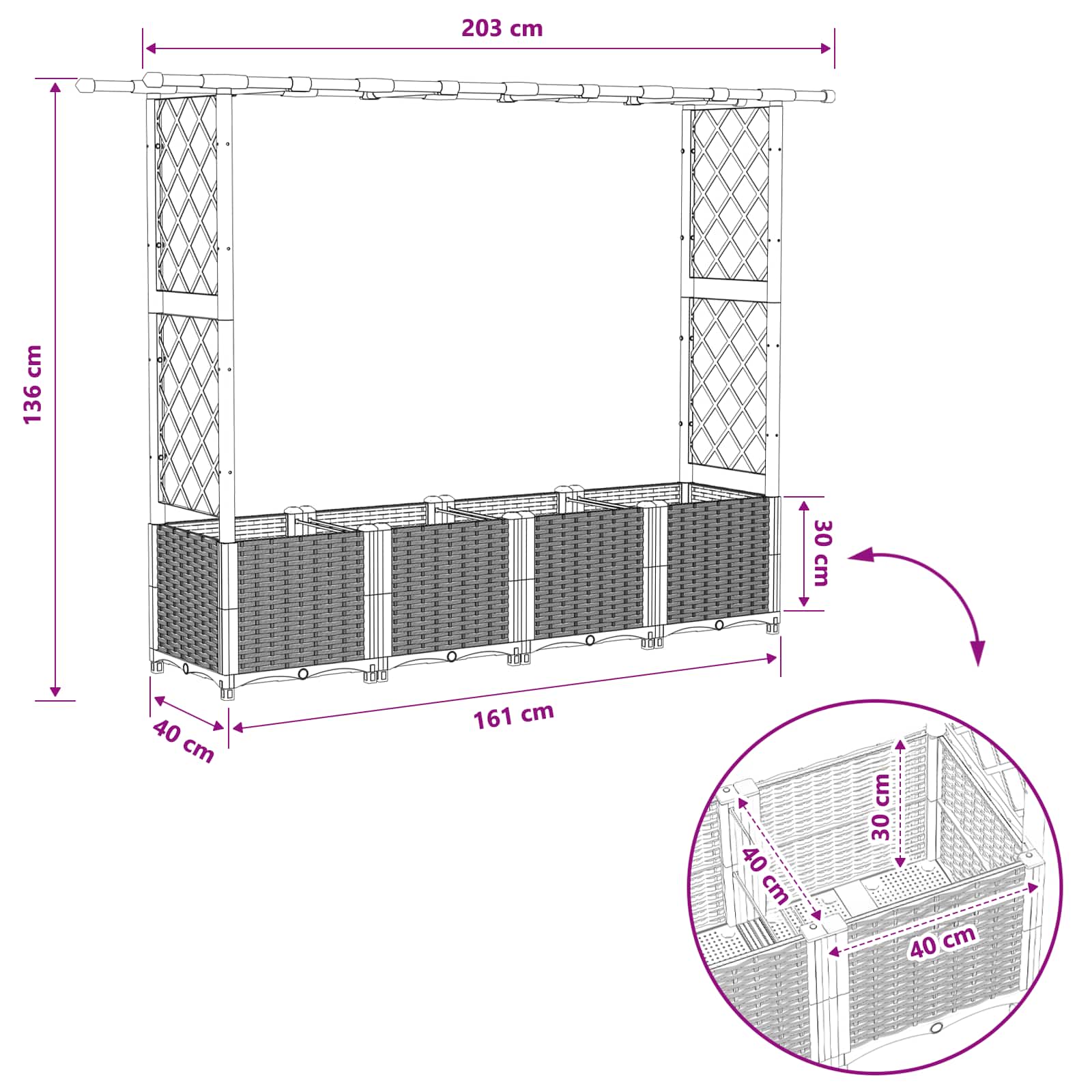 Letto Rialzato con Griglia e Tetto Marrone 203 x 40 x 136 cm PP