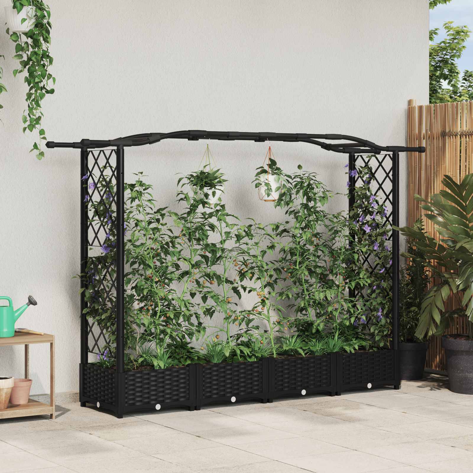 Letto Rialzato con Griglia e Tetto Nero 207 x 40 x 123 cm PP