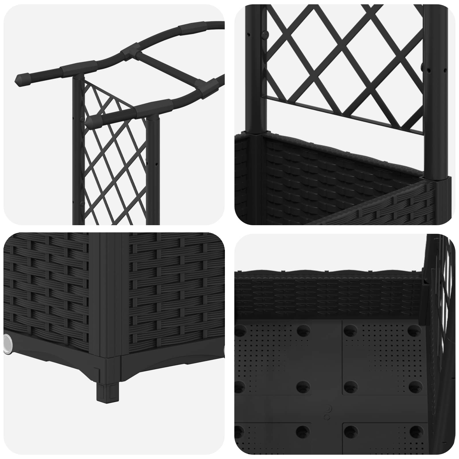 Letto Rialzato con Griglia e Tetto Nero 207 x 40 x 123 cm PP