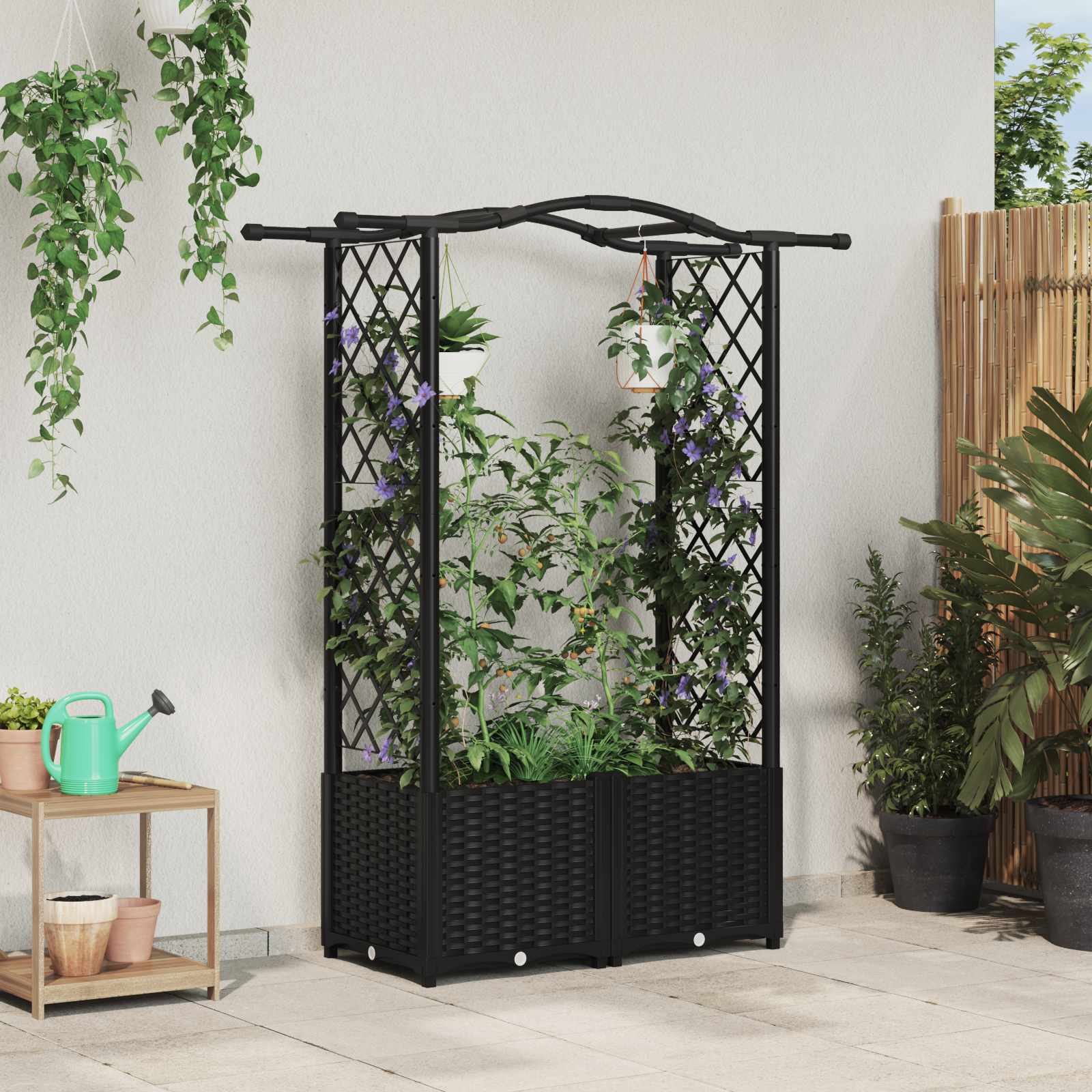 Letto Rialzato con Griglia e Tetto Nero 125 x 40 x 138 cm PP