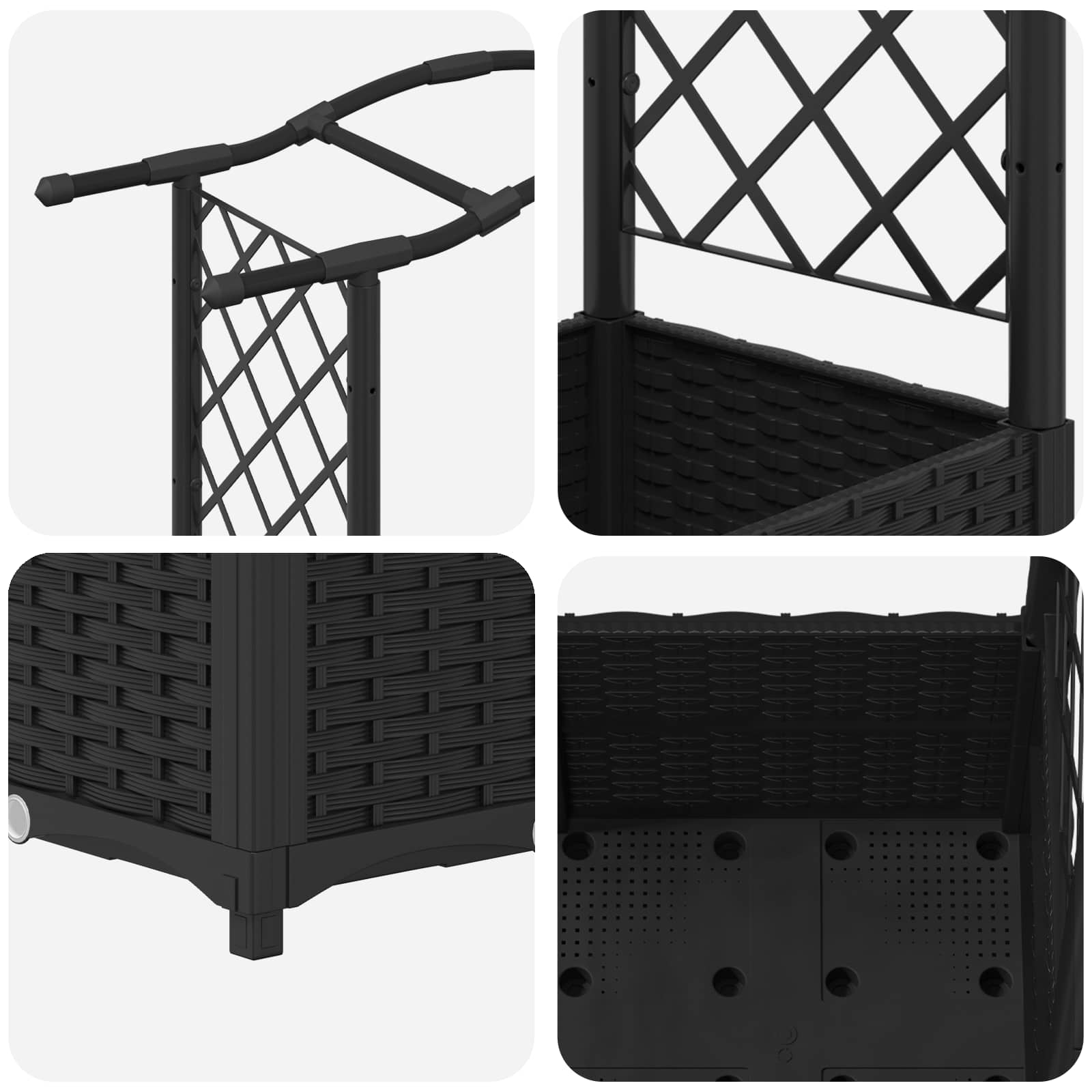 Letto Rialzato con Griglia e Tetto Nero 164 x 40 x 138 cm PP