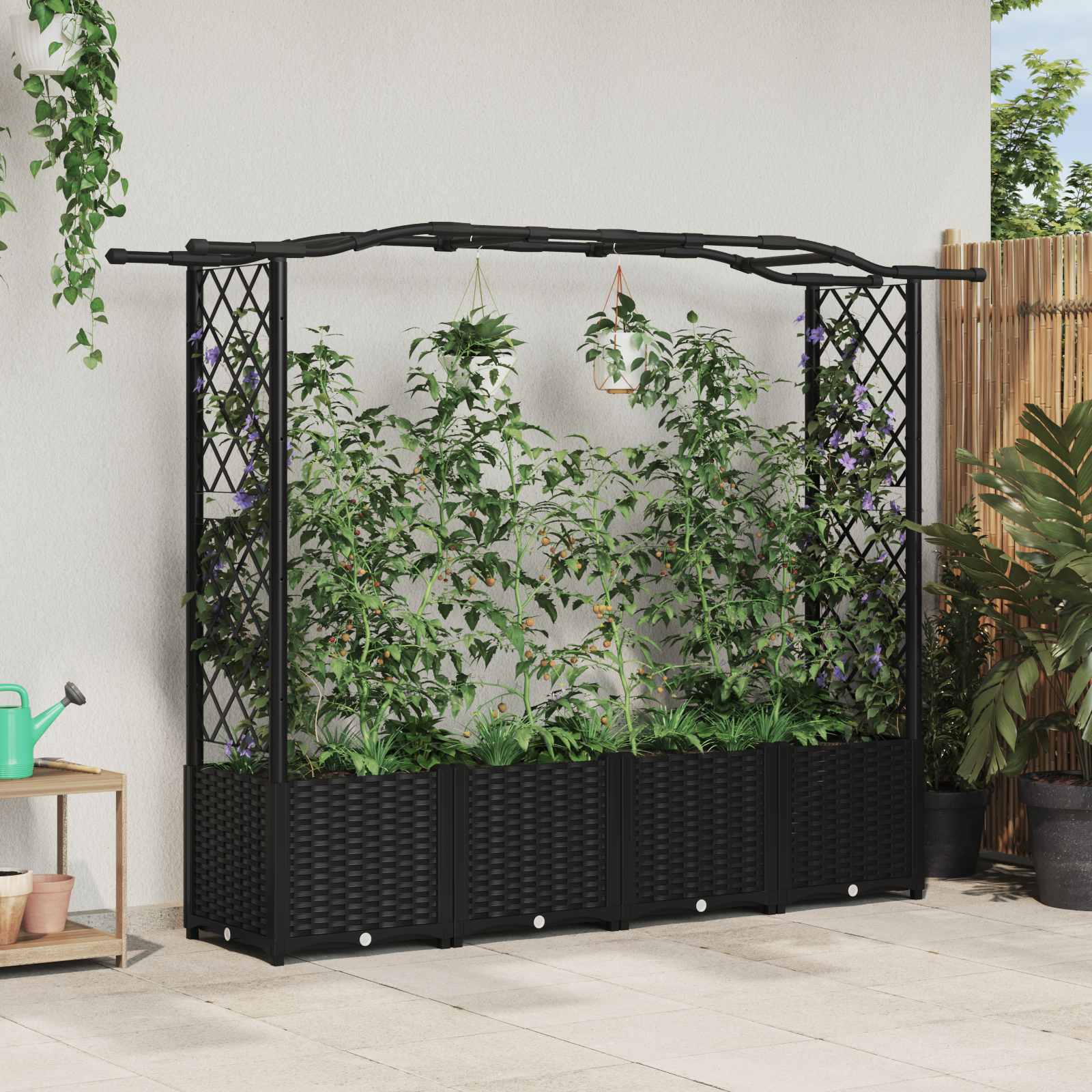 Letto Rialzato con Griglia e Tetto Nero 204 x 40 x 138 cm PP