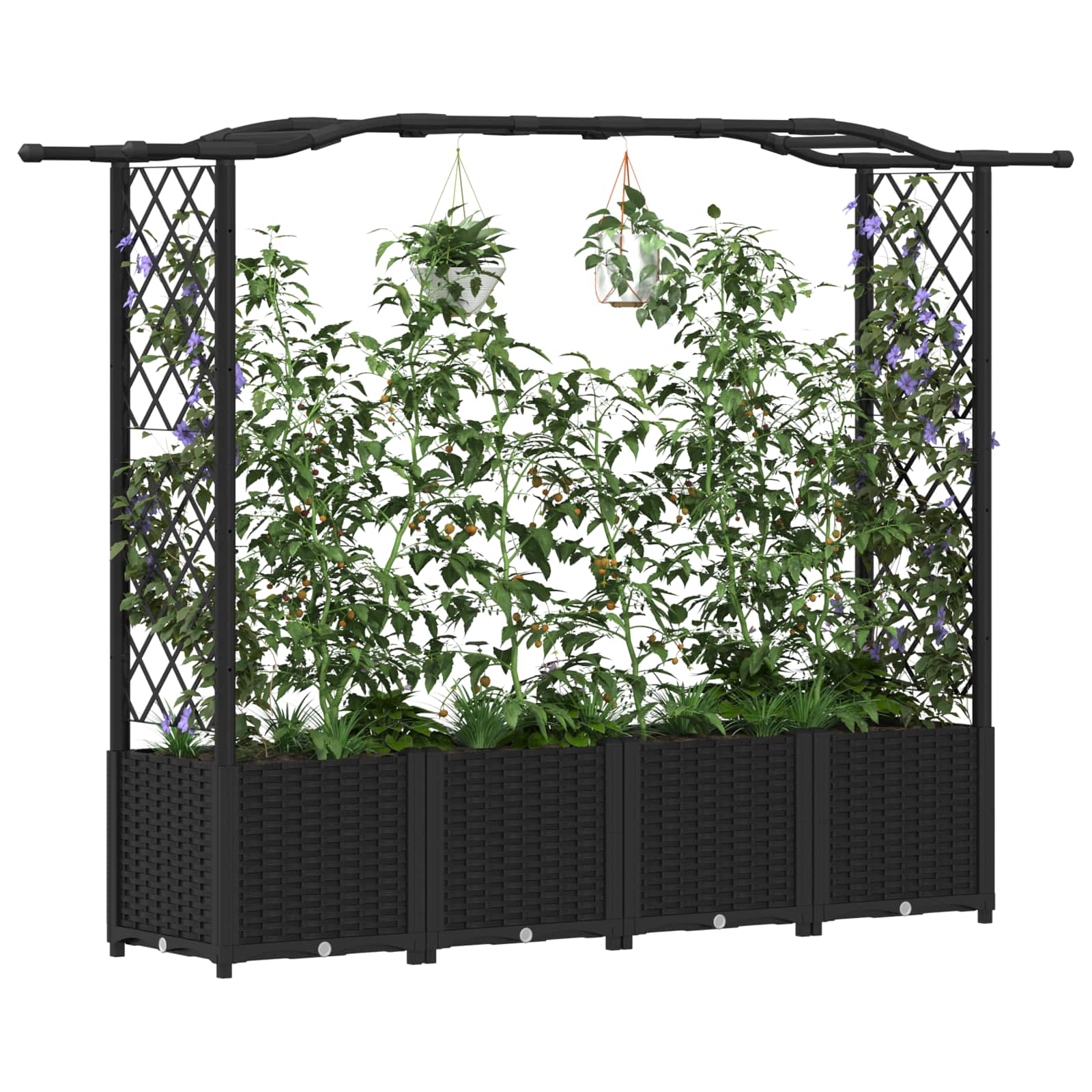 Letto Rialzato con Griglia e Tetto Nero 204 x 40 x 138 cm PP