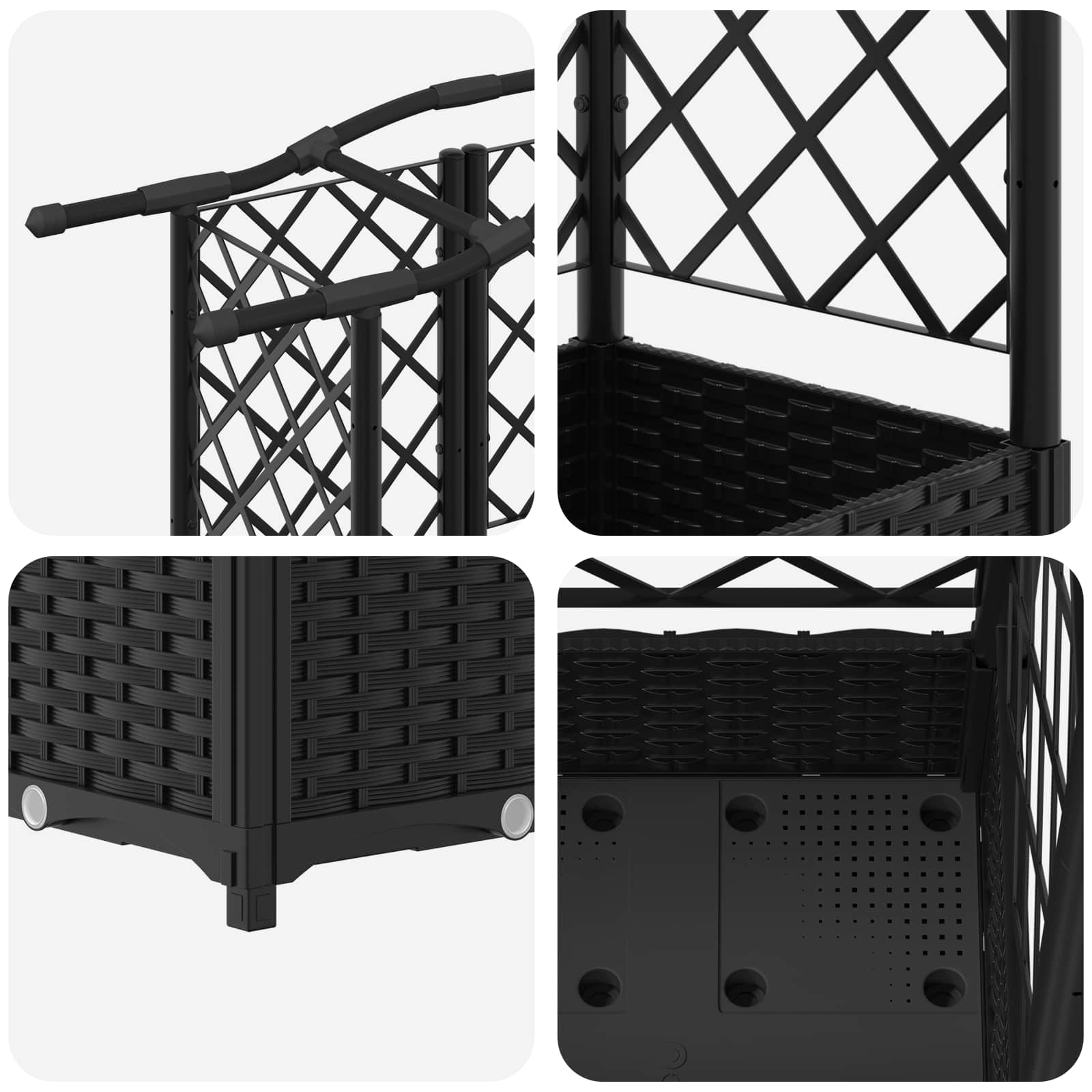 Letto Rialzato con Griglia e Tetto Nero 163 x 40 x 123 cm PP