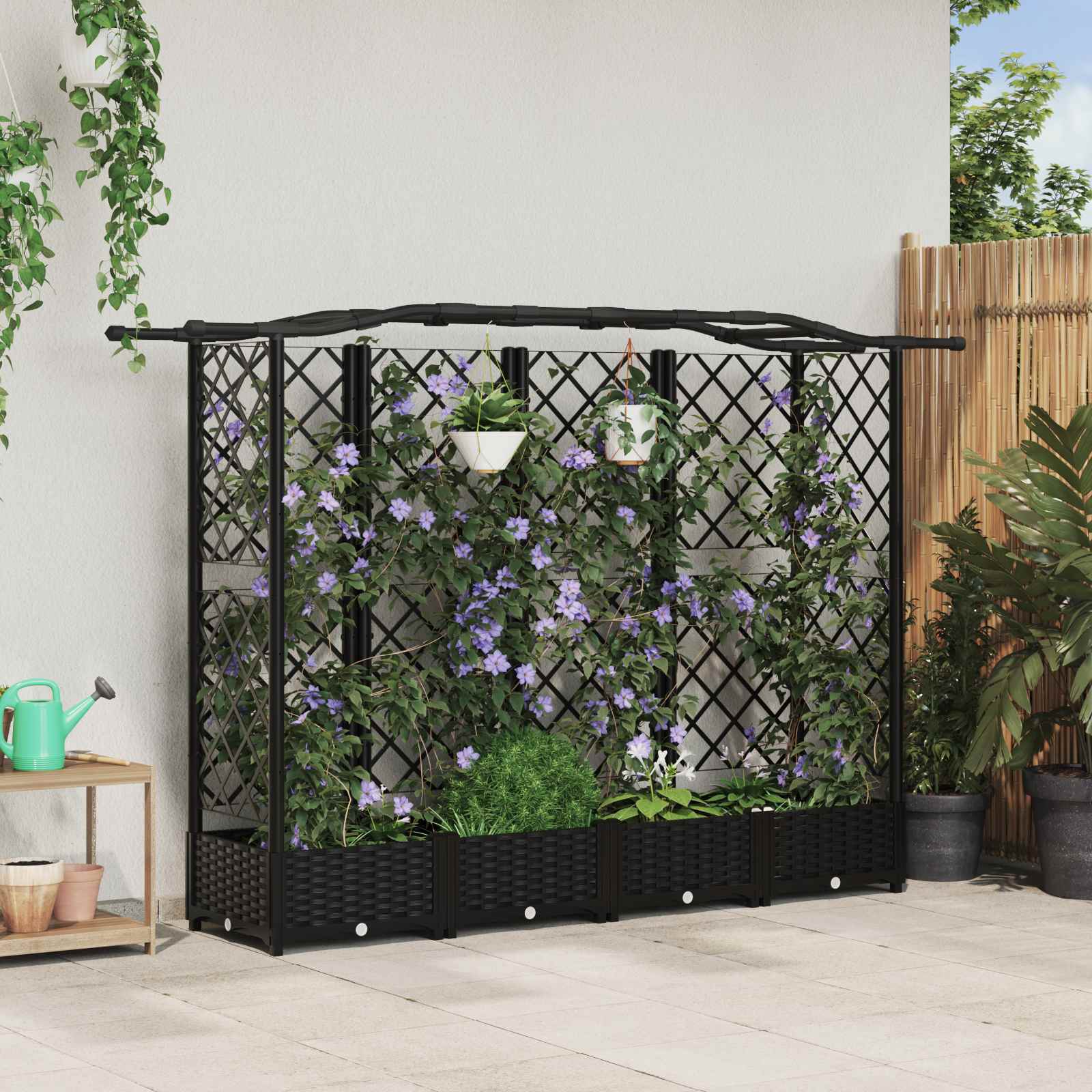 Letto Rialzato con Griglia e Tetto Nero 203,5 x 40 x 123 cm PP