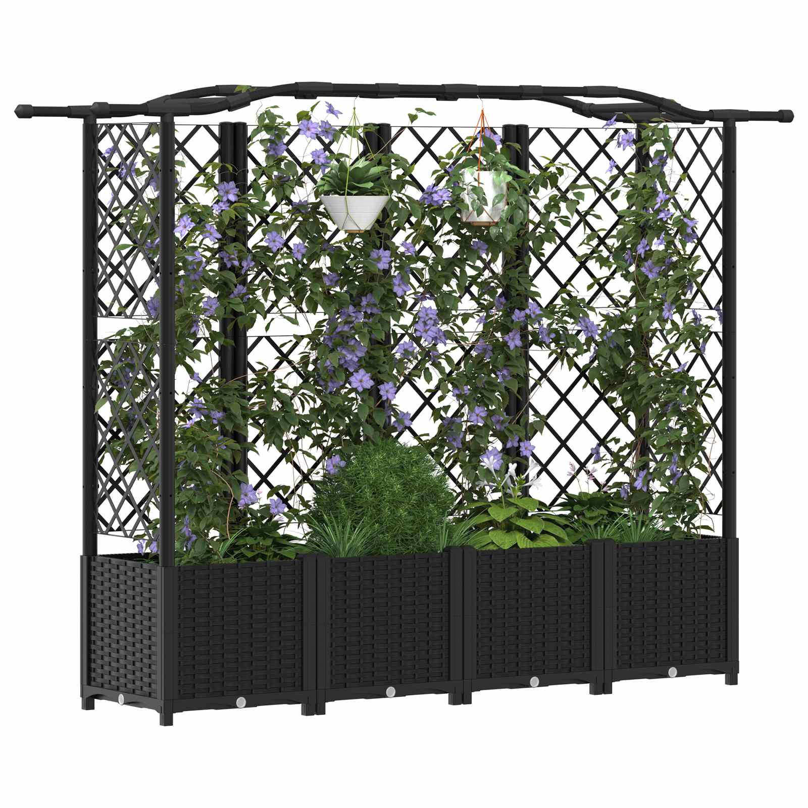 Letto Rialzato con Griglia e Tetto Nero 204 x 40 x 138 cm PP