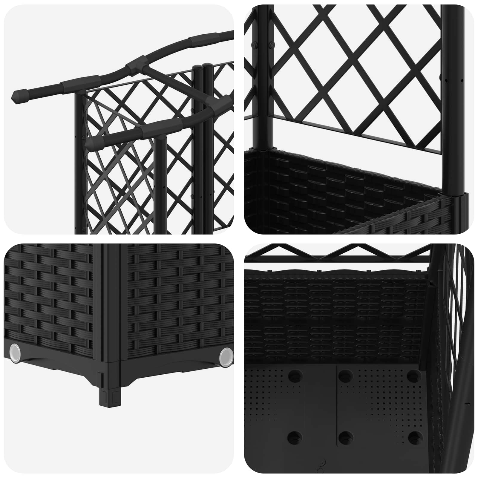 Letto Rialzato con Griglia e Tetto Nero 204 x 40 x 138 cm PP