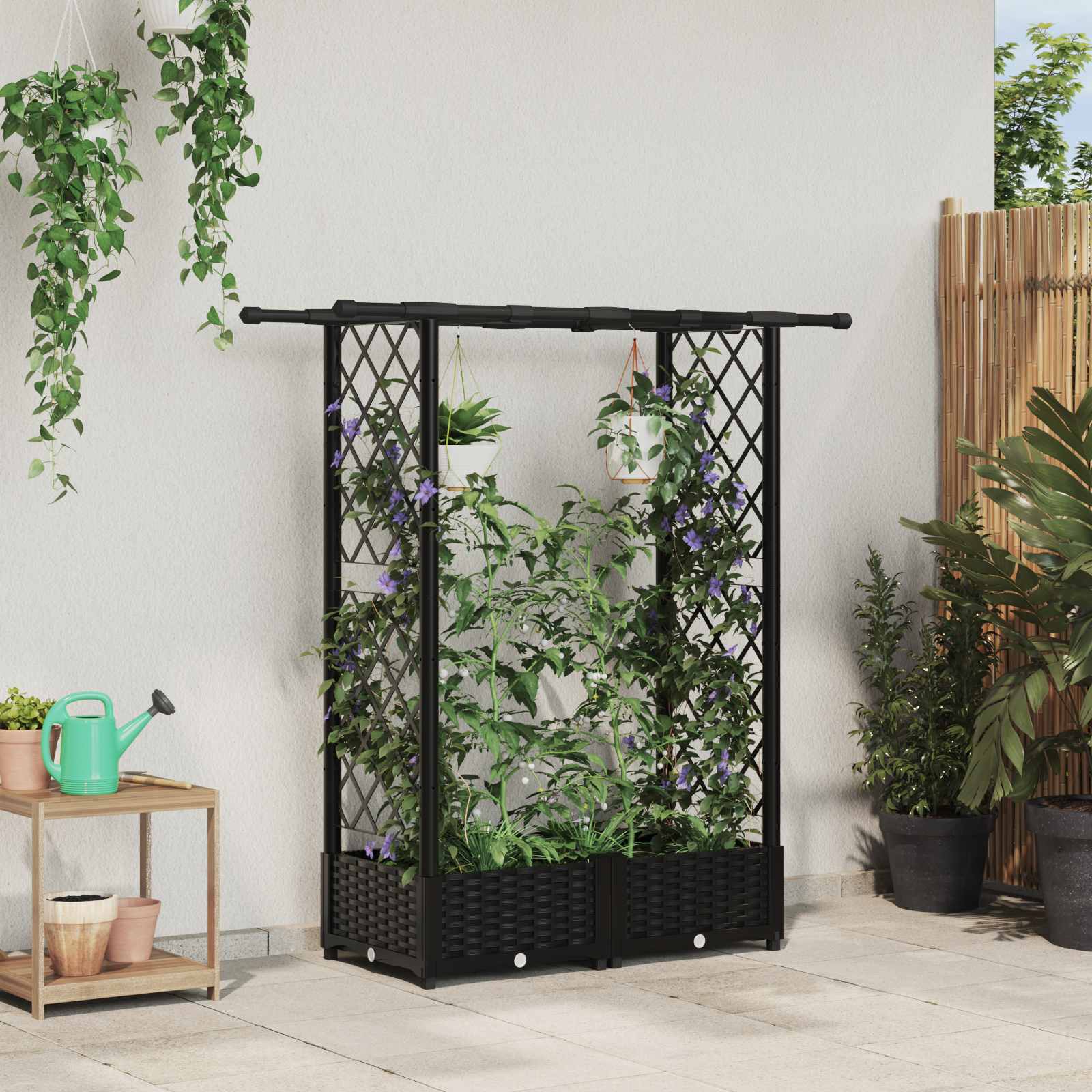 Letto Rialzato con Griglia e Tetto Nero 122,5 x 40 x 121 cm PP