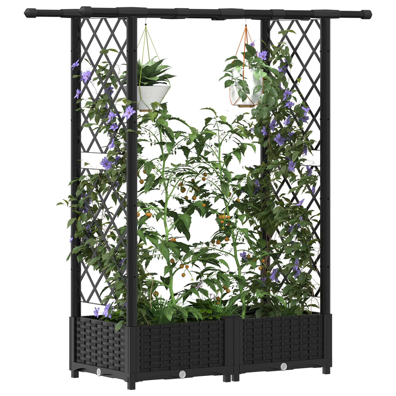 Letto Rialzato con Griglia e Tetto Nero 122,5 x 40 x 121 cm PP