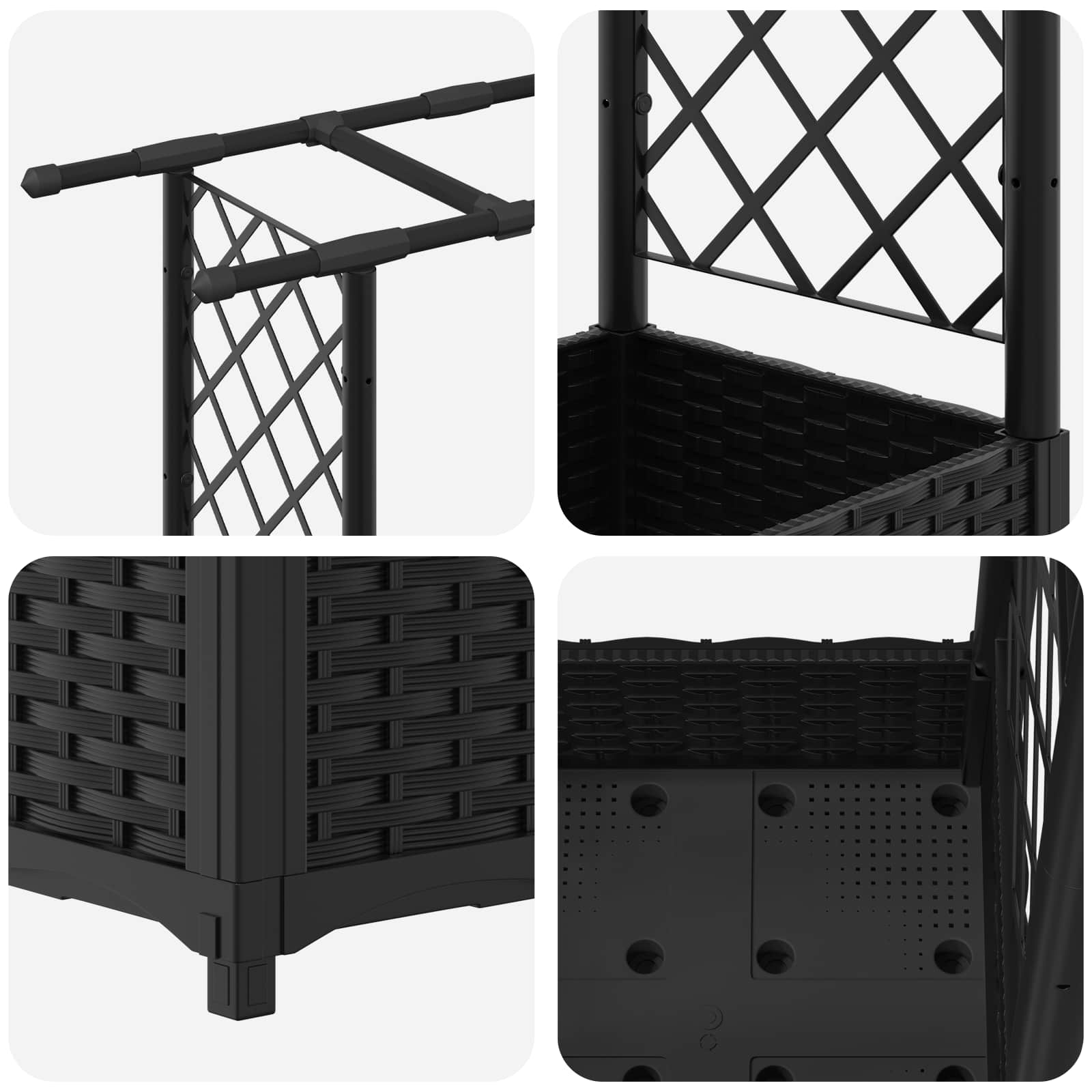 Letto Rialzato con Griglia e Tetto Nero 122,5 x 40 x 121 cm PP