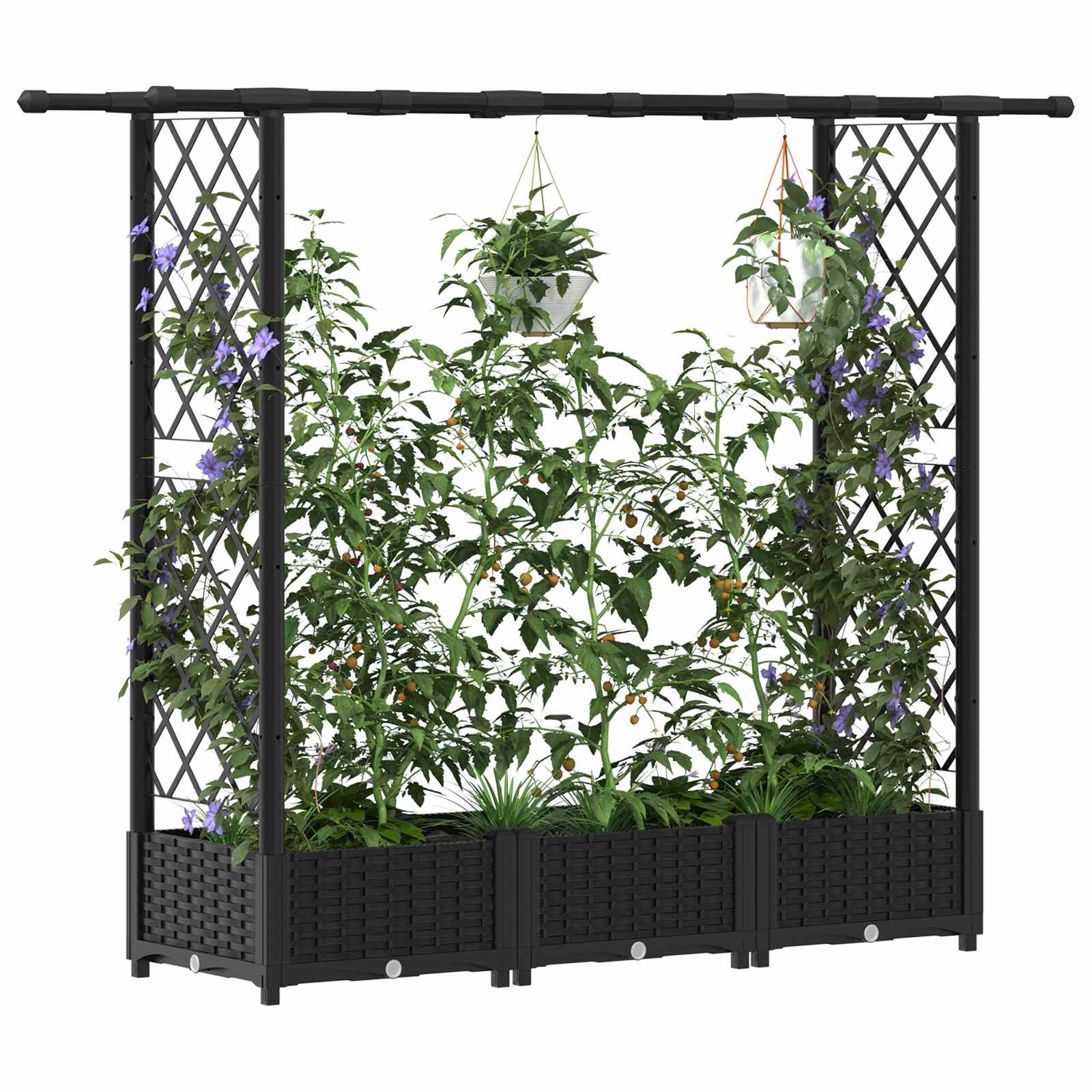 Letto Rialzato con Griglia e Tetto Nero 164 x 40 x 121 cm PP