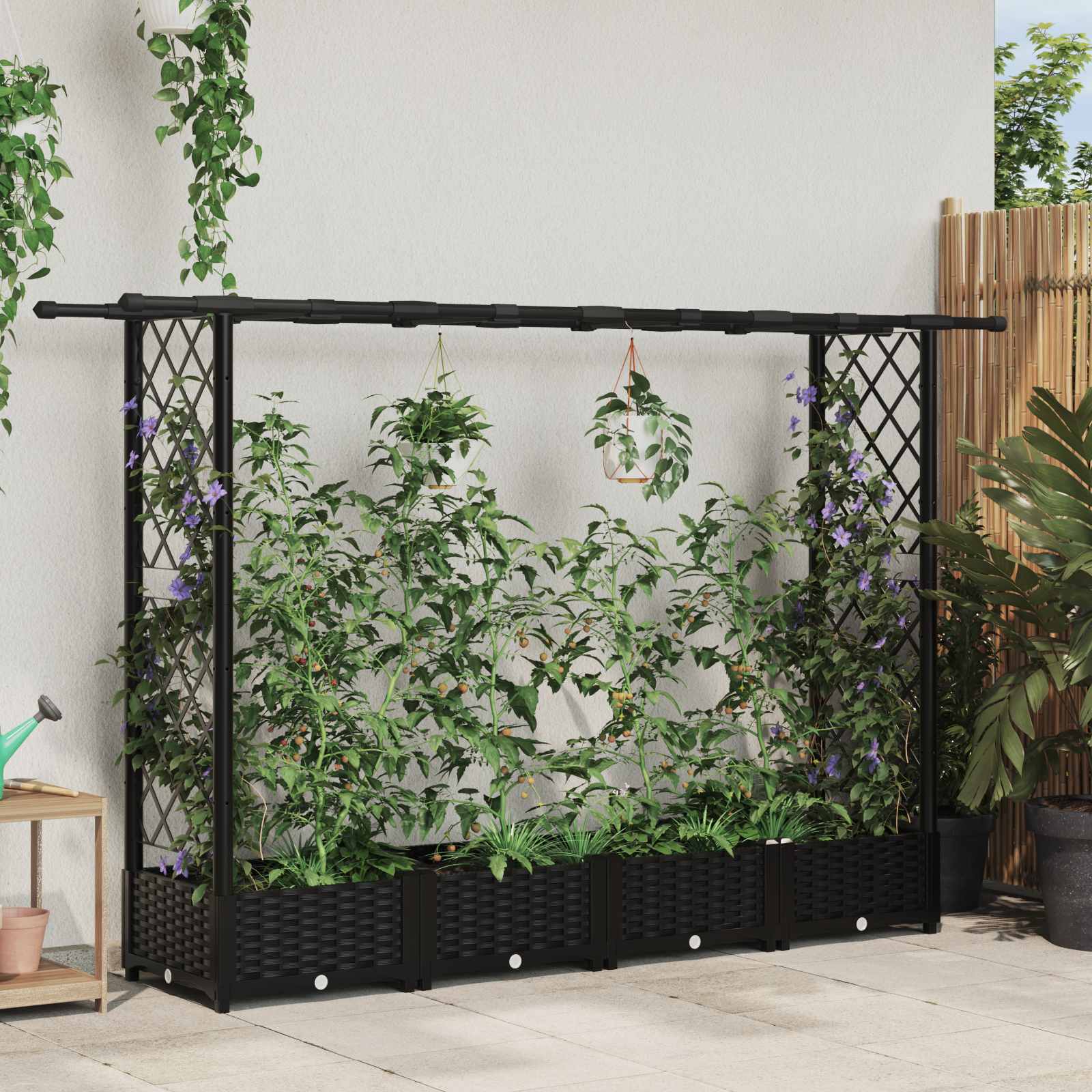 Letto Rialzato con Griglia e Tetto Nero 203 x 40 x 121 cm PP