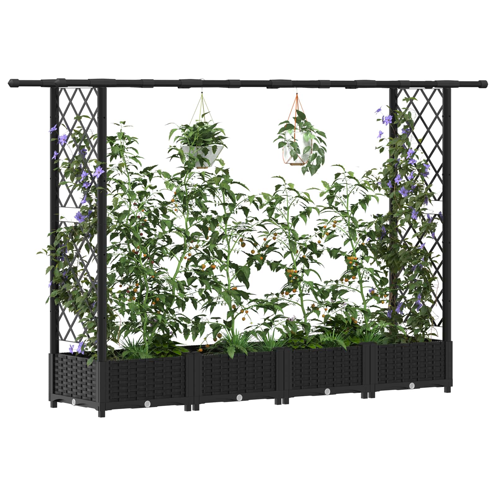 Letto Rialzato con Griglia e Tetto Nero 203 x 40 x 121 cm PP