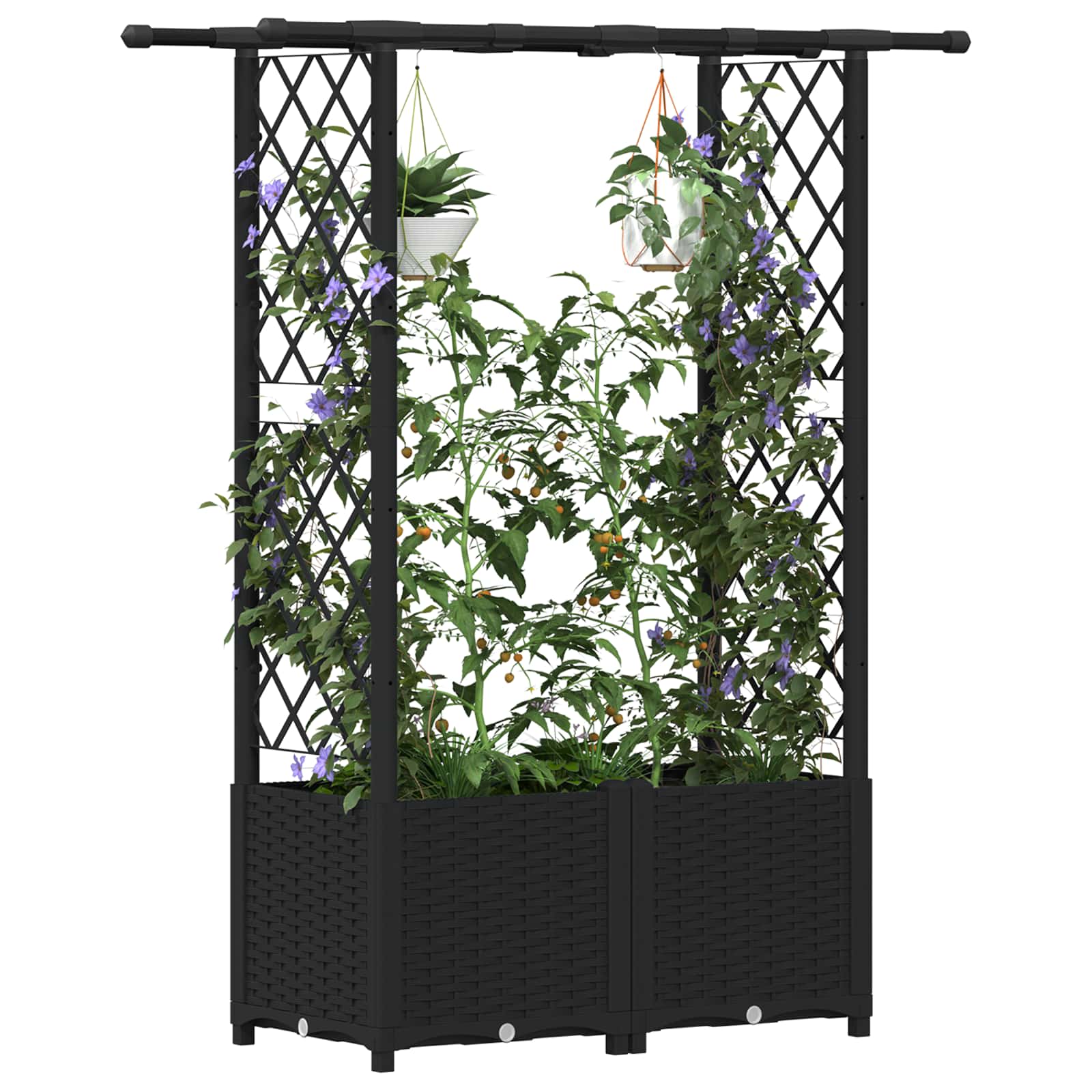 Letto Rialzato con Griglia e Tetto Nero 124,5 x 40 x 136 cm PP