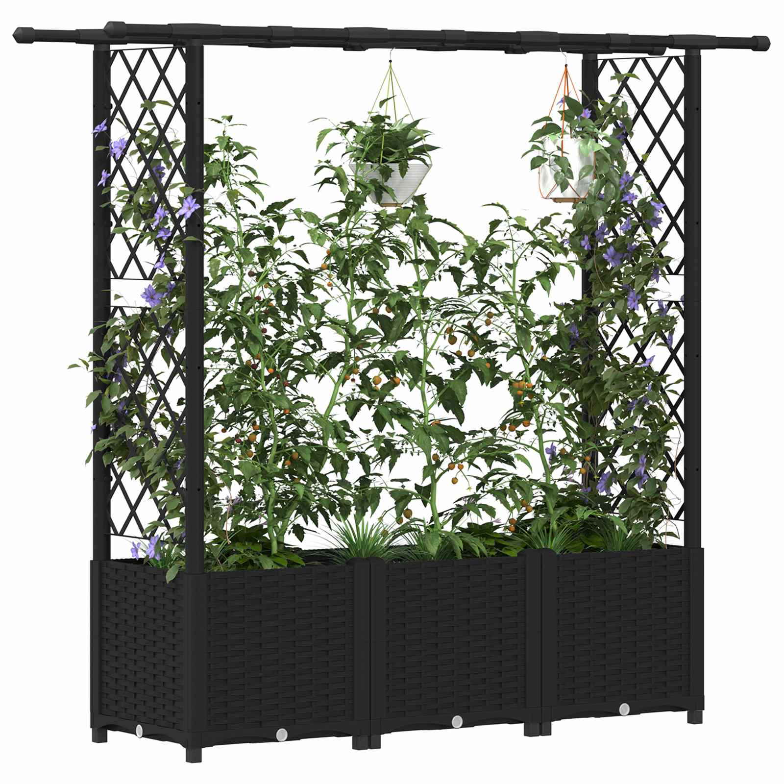 Letto Rialzato con Griglia e Tetto Nero 162,5 x 40 x 136 cm PP