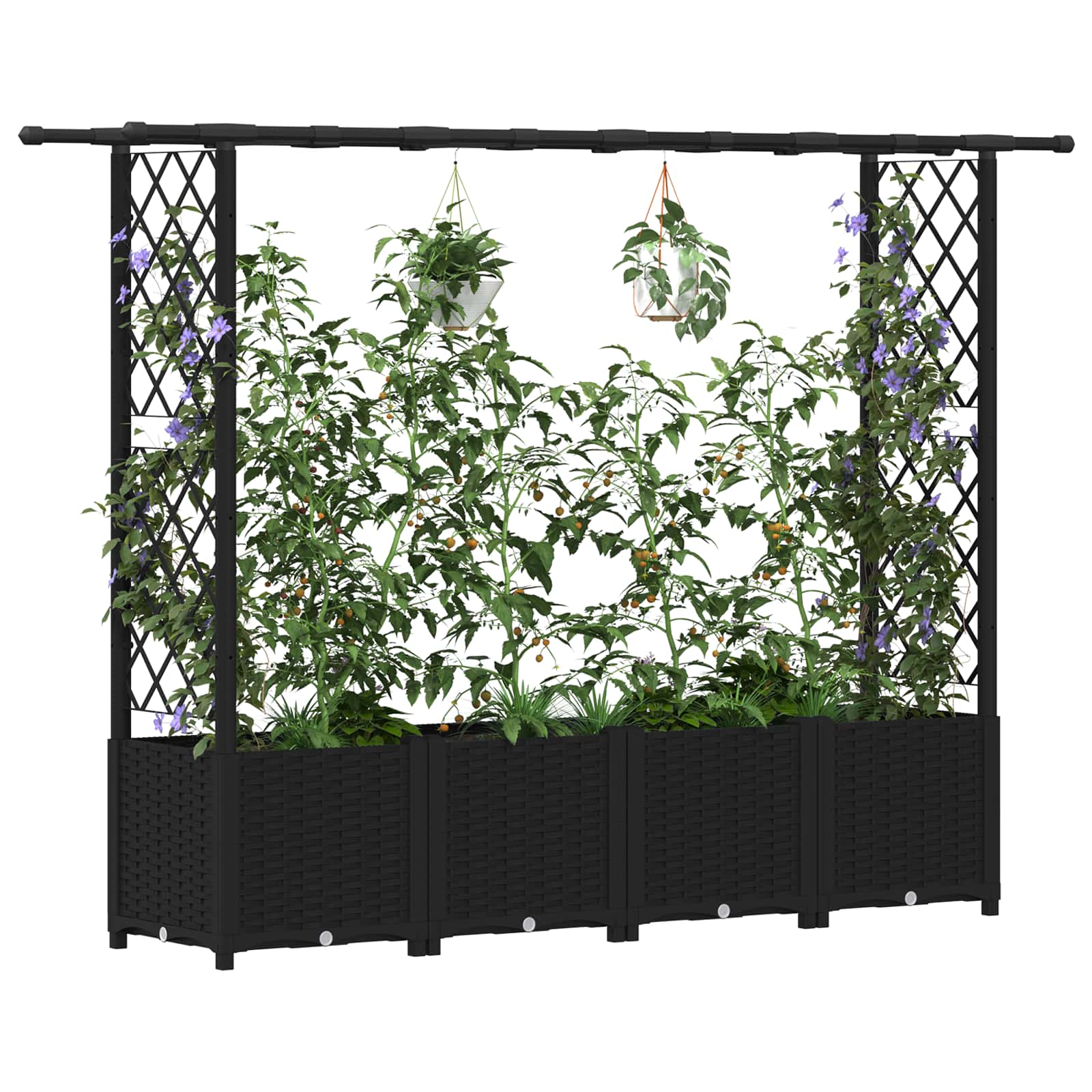 Letto Rialzato con Griglia e Tetto Nero 203 x 40 x 136 cm PP