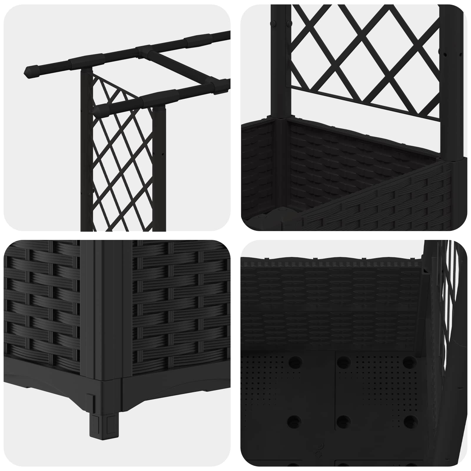 Letto Rialzato con Griglia e Tetto Nero 203 x 40 x 136 cm PP