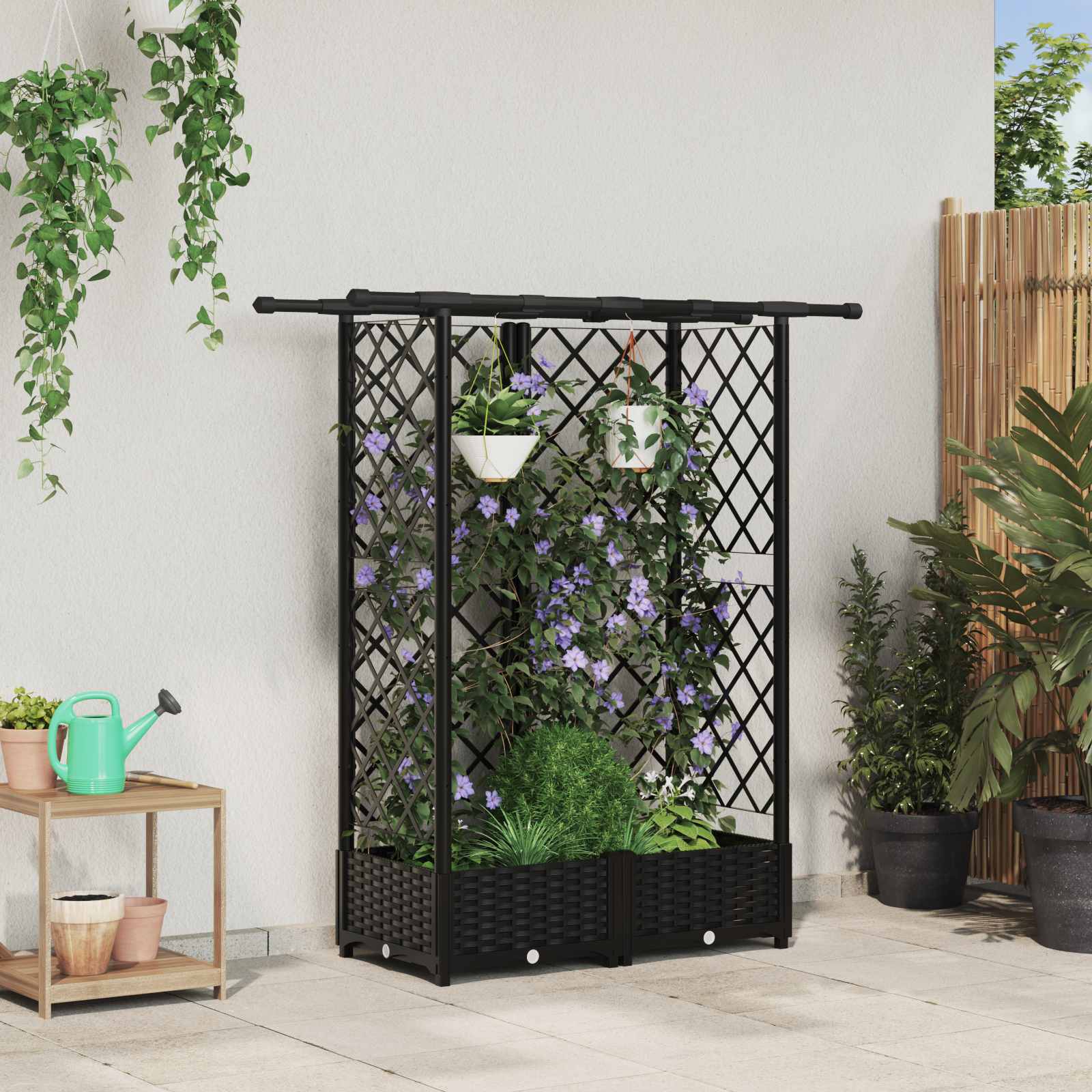 Letto Rialzato con Griglia e Tetto Nero 124 x 40 x 121 cm PP