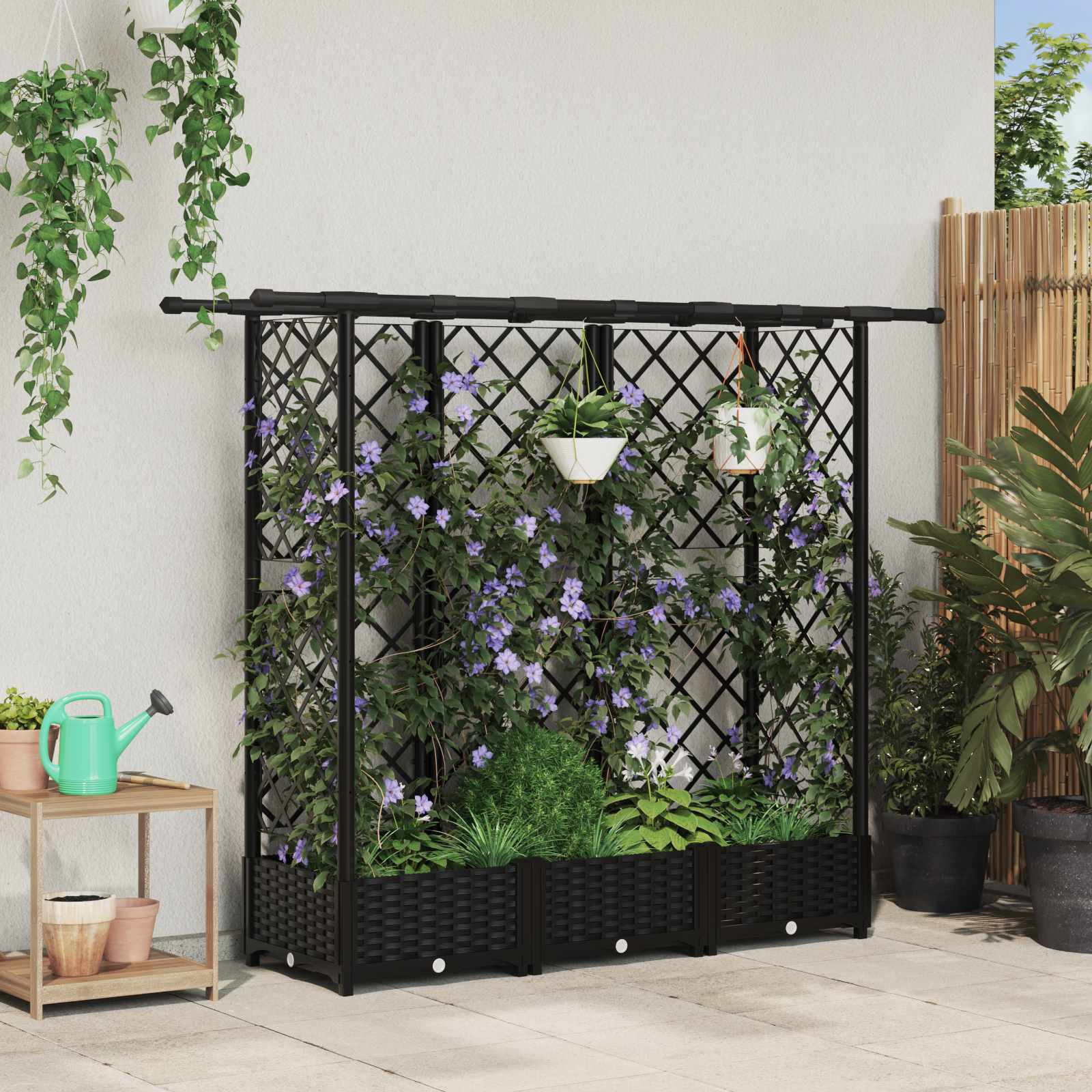 Letto Rialzato con Griglia e Tetto Nero 164 x 40 x 121 cm PP