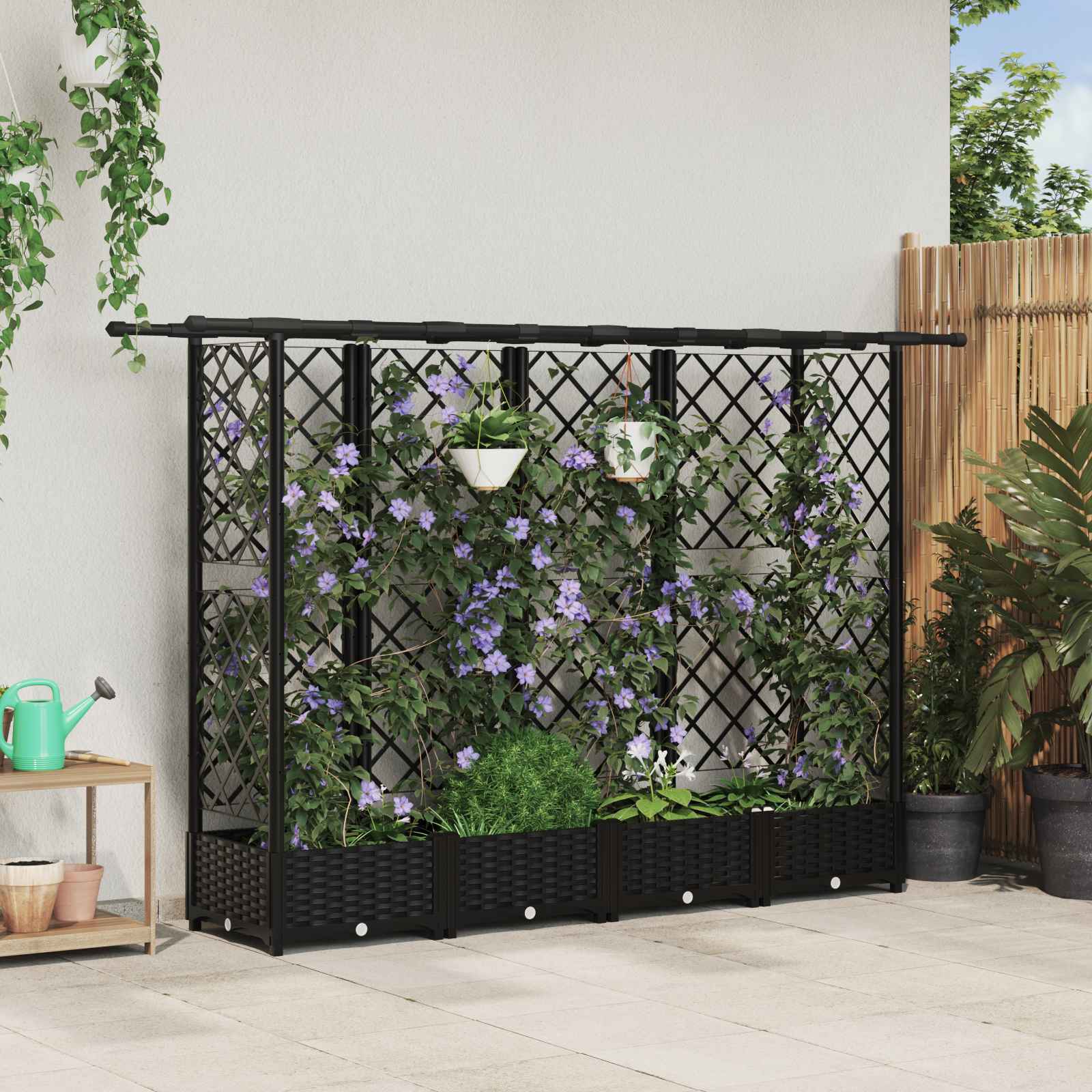 Letto Rialzato con Griglia e Tetto Nero 202,5 x 40 x 121 cm PP