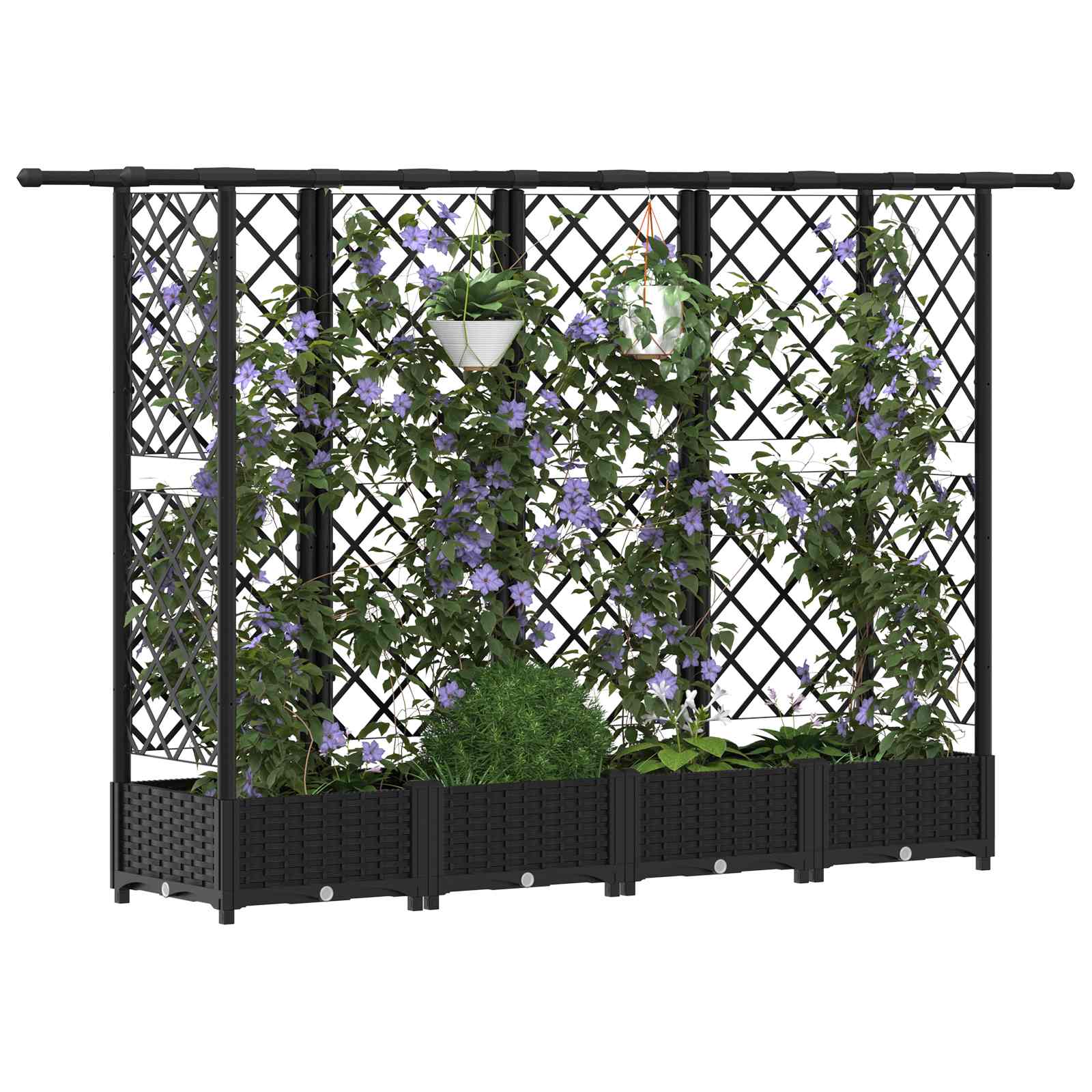 Letto Rialzato con Griglia e Tetto Nero 202,5 x 40 x 121 cm PP