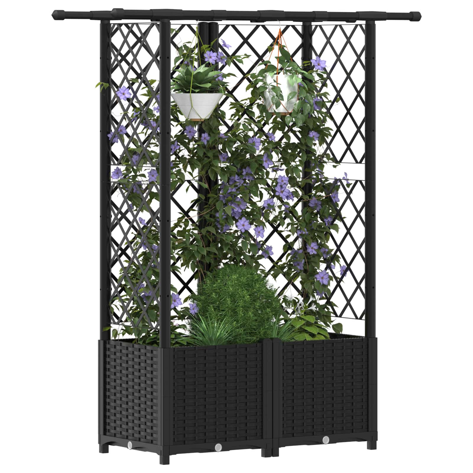 Letto Rialzato con Griglia e Tetto Nero 124 x 40 x 136 cm PP
