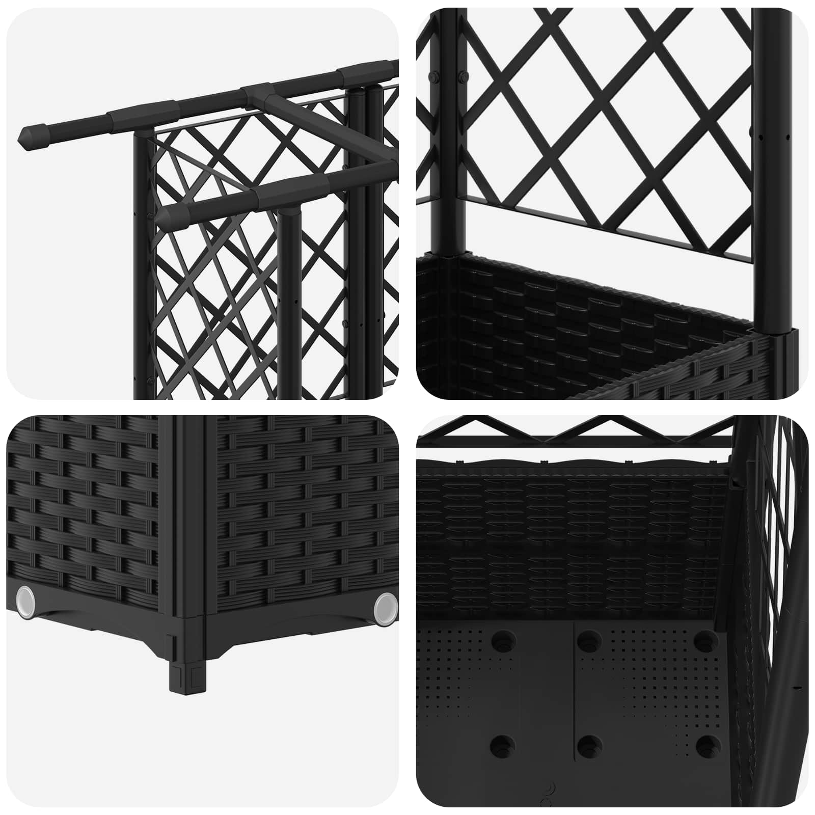Letto Rialzato con Griglia e Tetto Nero 124 x 40 x 136 cm PP