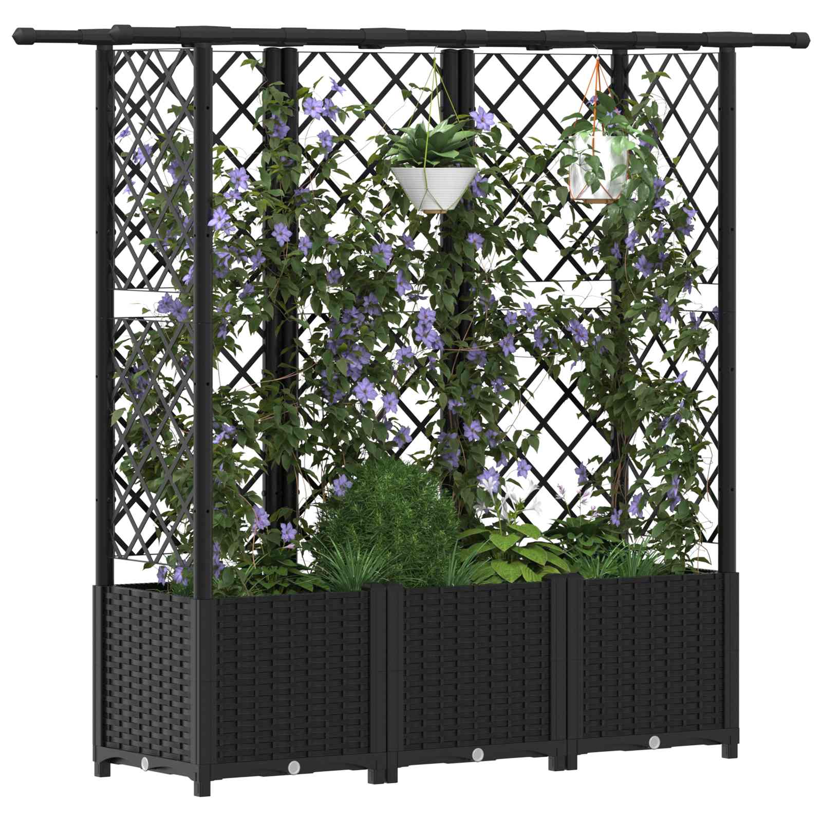 Letto Rialzato con Griglia e Tetto Nero 163,5 x 40 x 136 cm PP